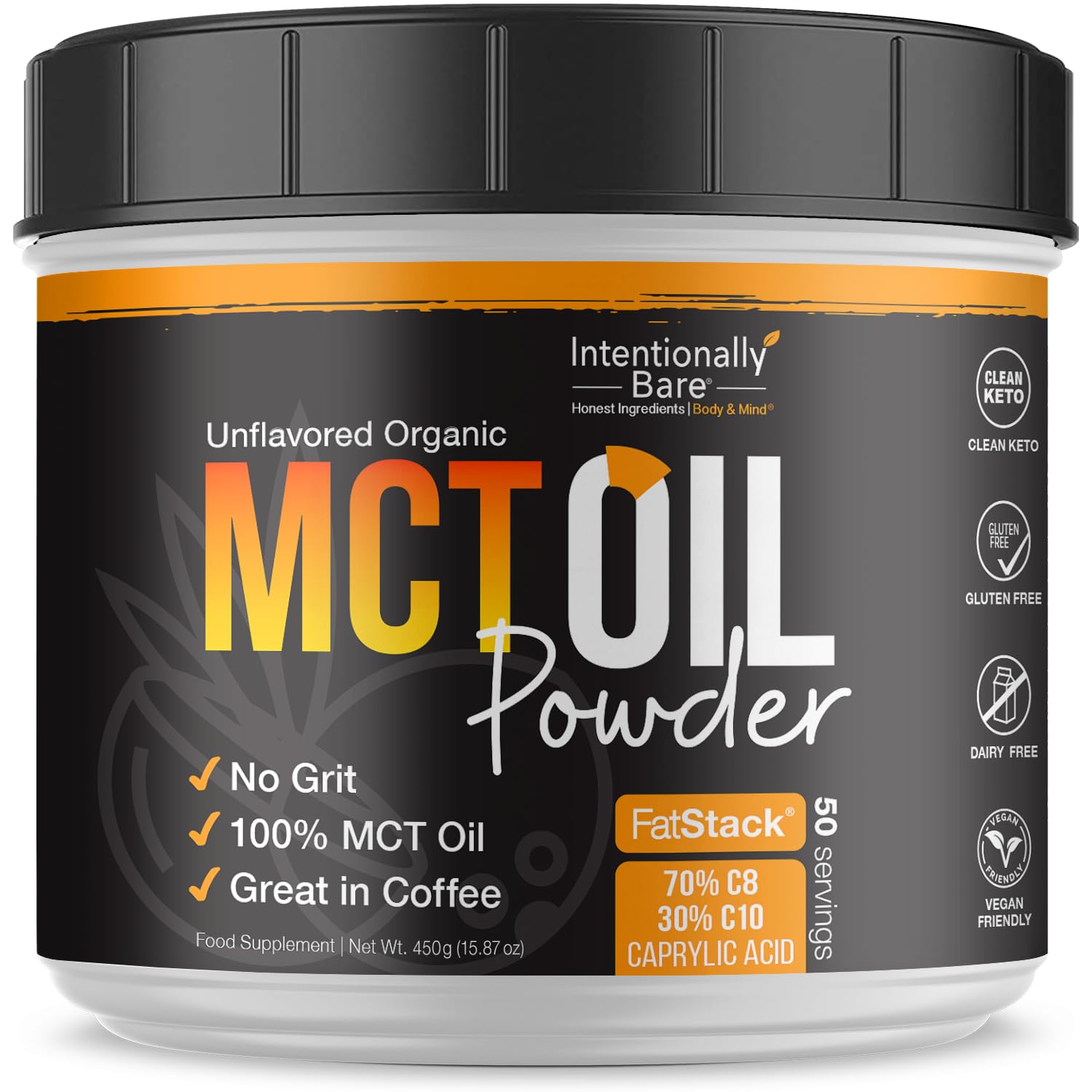 Intentionally Bare Keto MCT Oil Powder – 70% C8 / 30% C10 from Coconut Oil | Unflavored