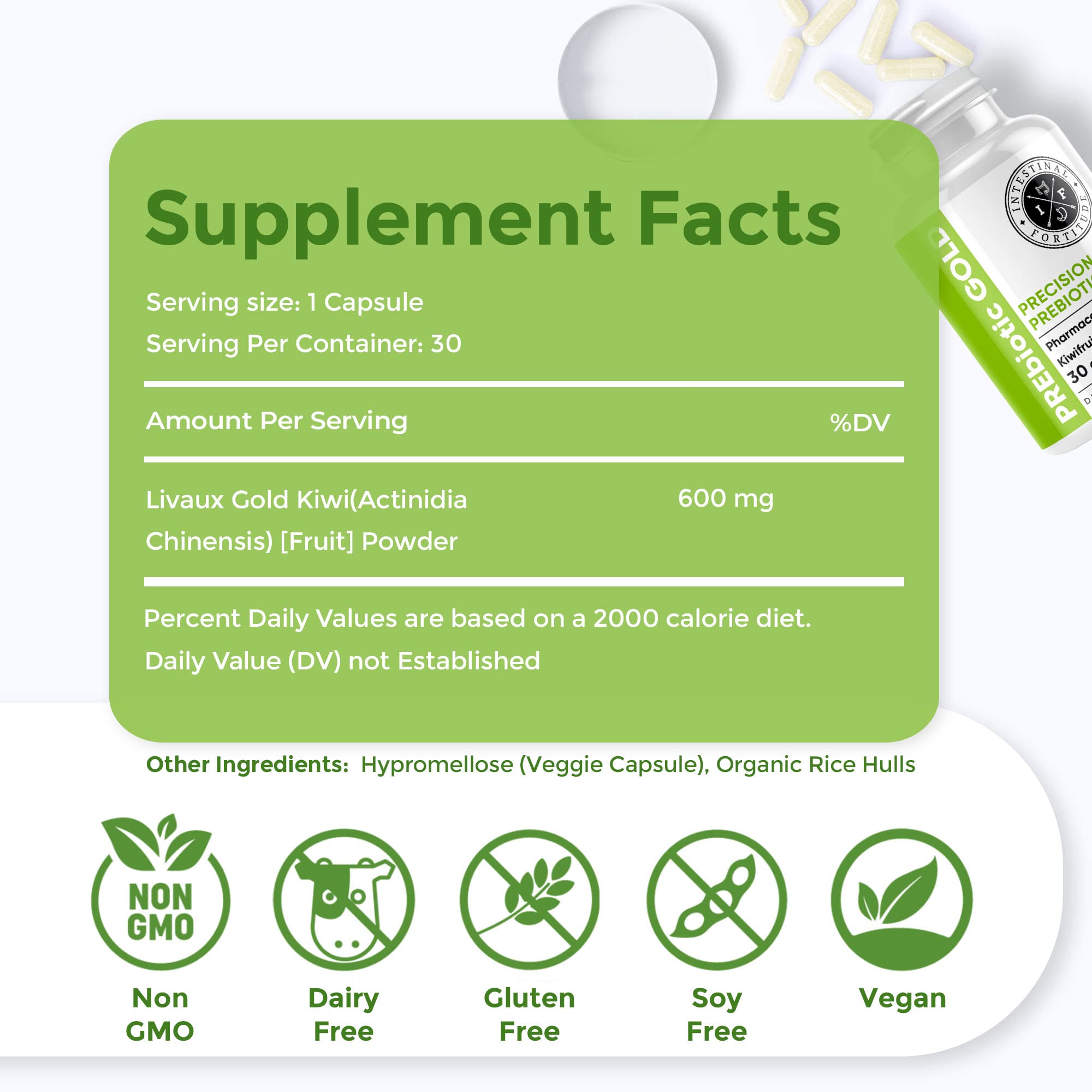 Intestinal Fortitude PREbiotic Gold: Kiwifruit Fiber & Butyrate for Gut Health (Dairy-Free)