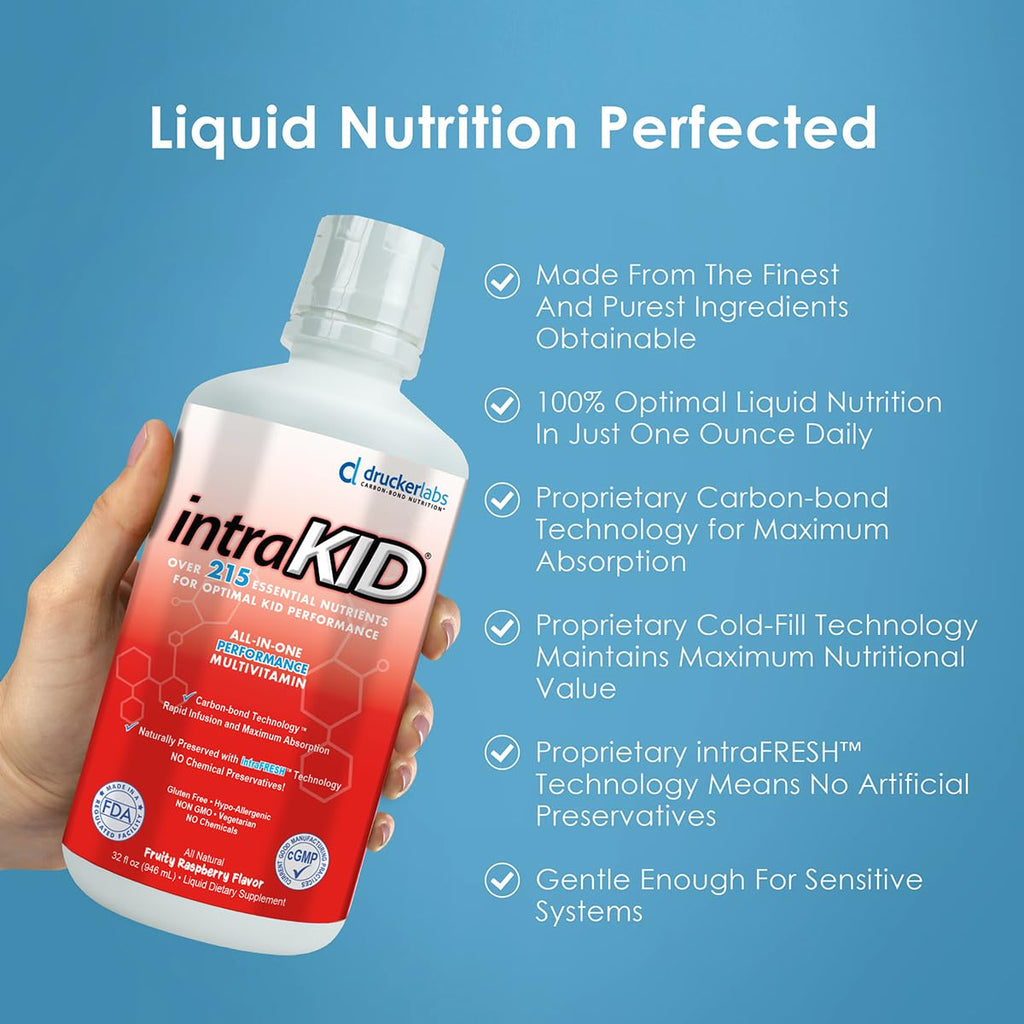 intraKID Drucker Labs Organic Liquid Multivitamin for Kids – Fruity Raspberry, Immune Support, 32 oz