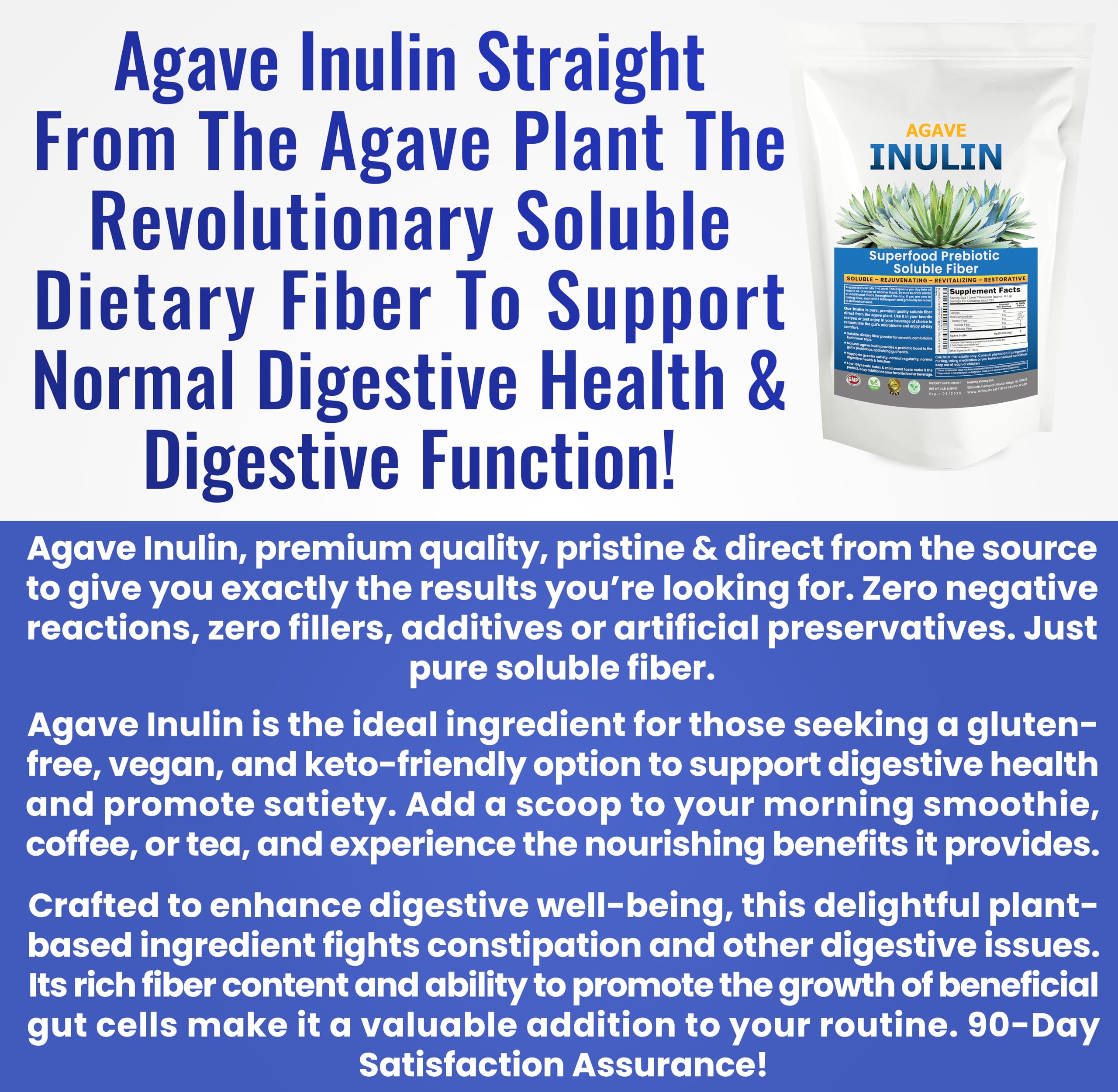 Organic Inulin Powder 16oz | Prebiotic Fiber for Digestive Health & Gut Wellness