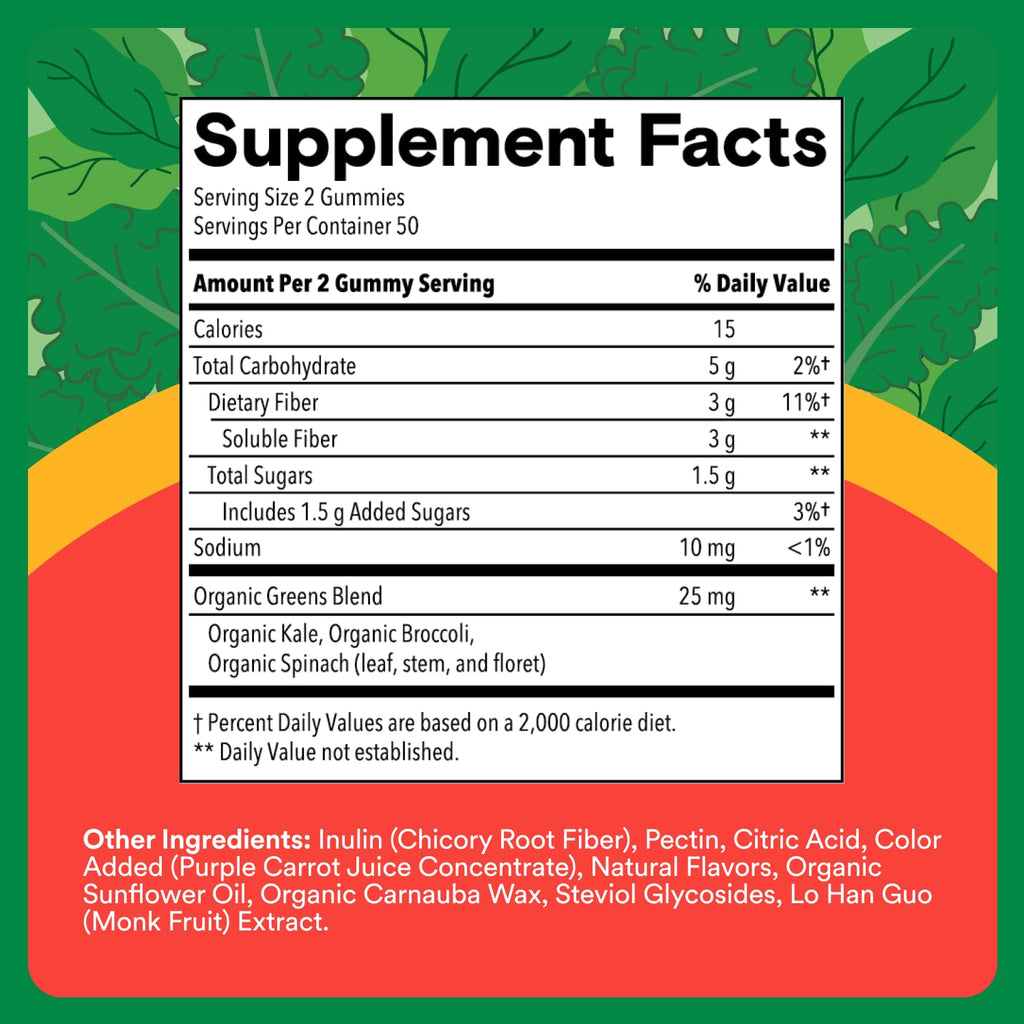 SmartyPants Kids Fiber & Veggies Gummies – Prebiotic Fiber, 60 Count