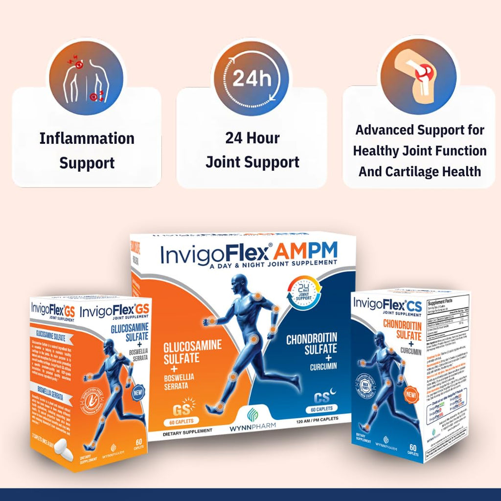 INVIGOFLEX AMPM – Glucosamine & Chondroitin, Turmeric Curcumin, Boswellia | 24-Hour Joint Support