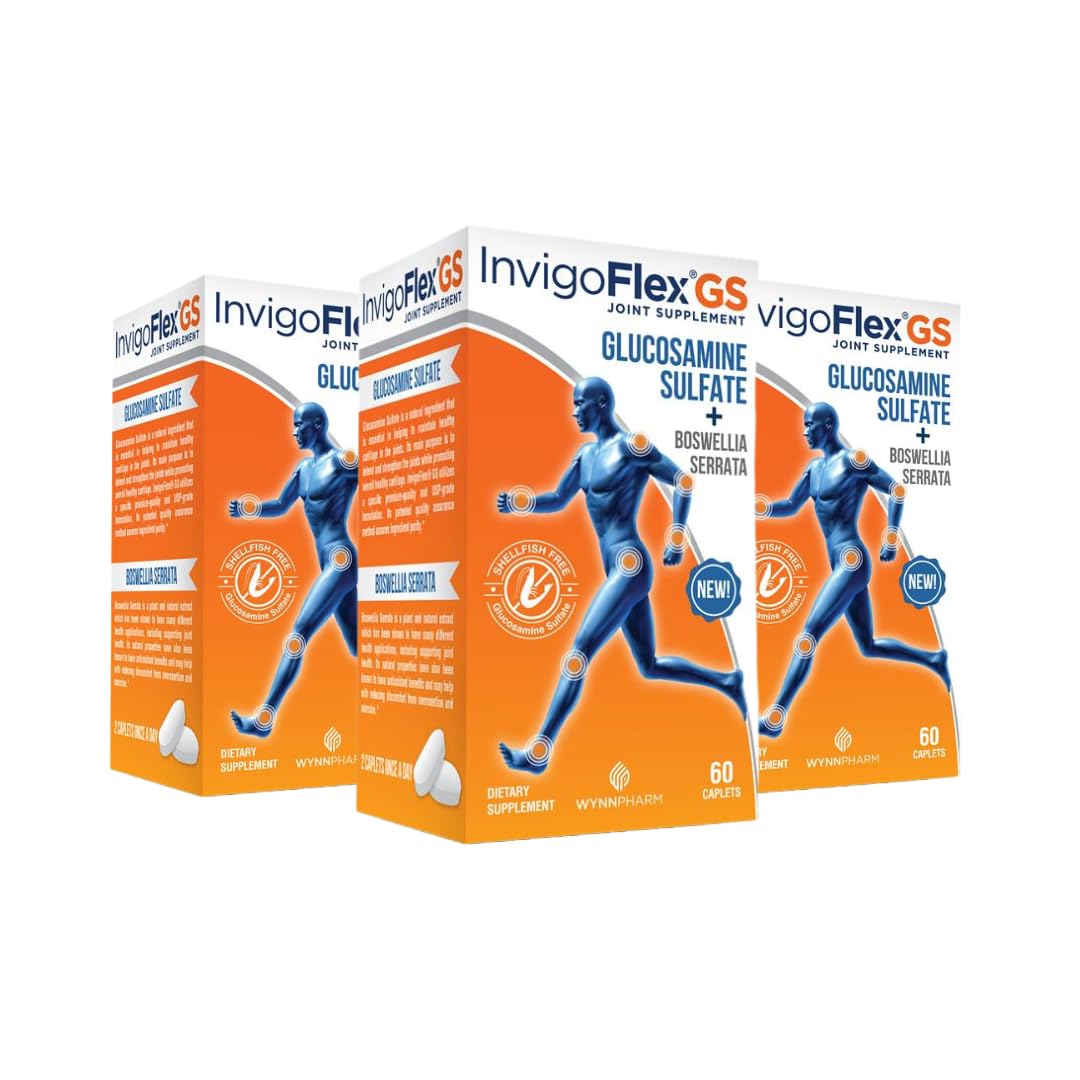 INVIGOFLEX Glucosamine Sulfate with Boswellia Serrata | Shellfish Free, Vegetarian Safe, Gluten Free - 3 Pack