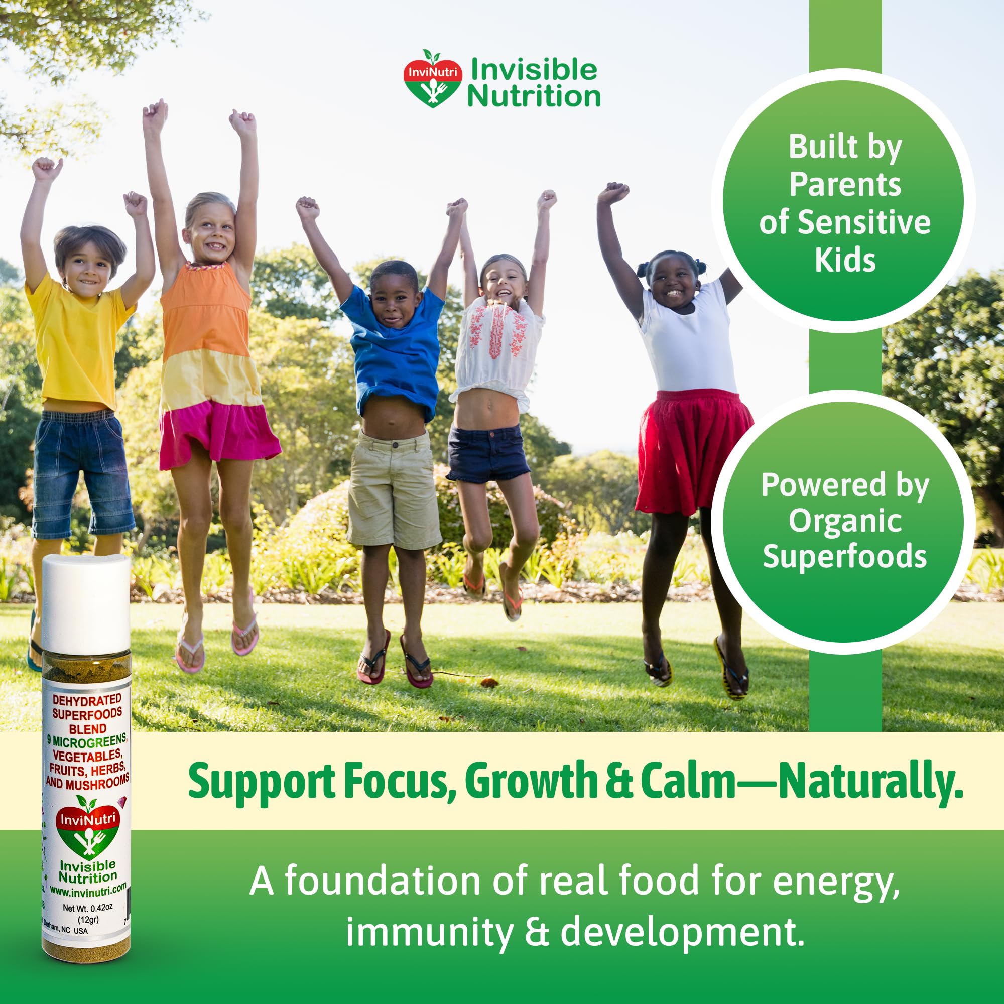 InviNutri Superfood Powder – Unflavoured, Sensory-Friendly | 40x Nutrients, 30mg Sulforaphane
