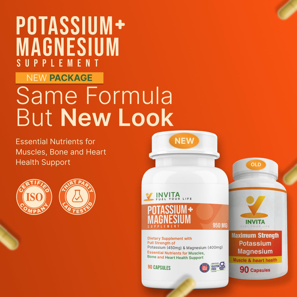 Invita Potassium Magnesium – 180 Capsules, High Absorption, Non-GMO, Gluten Free
