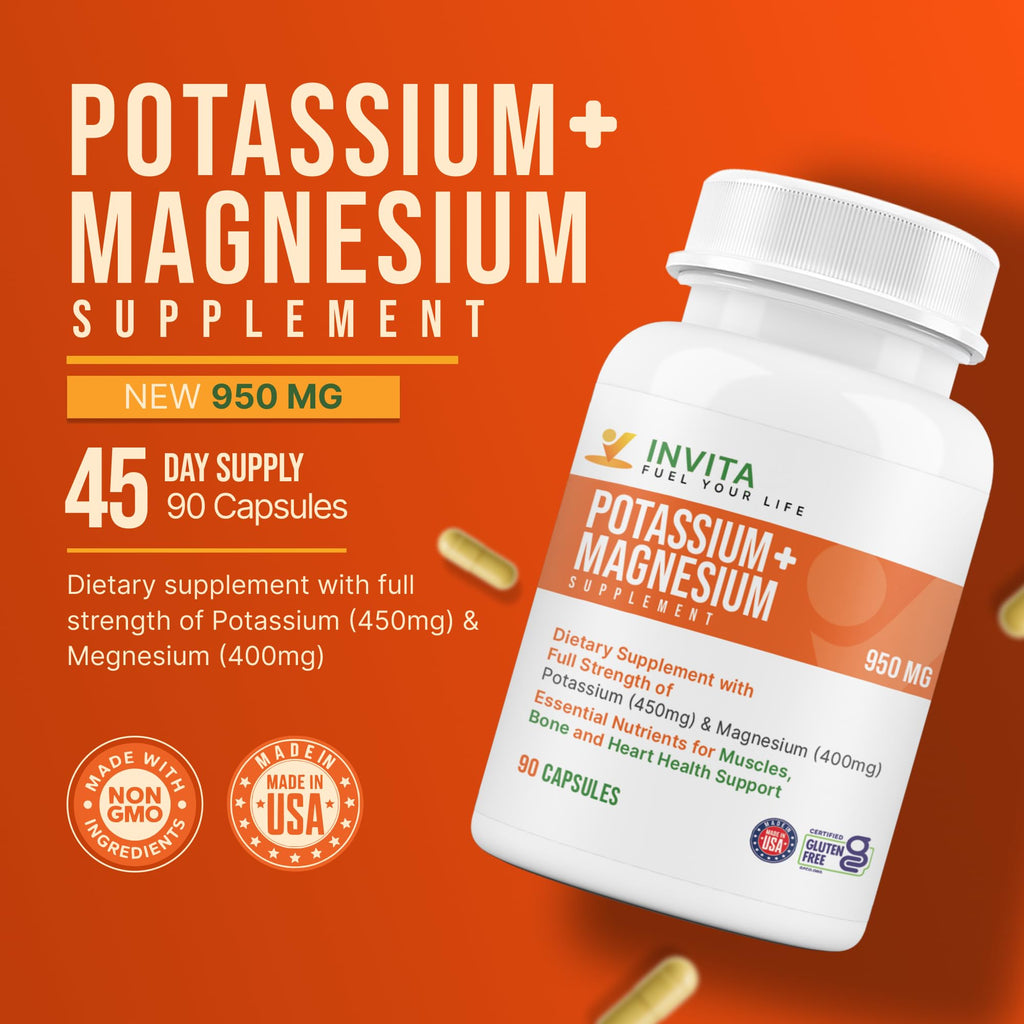 Invita Potassium Magnesium – 180 Capsules, High Absorption, Non-GMO, Gluten Free