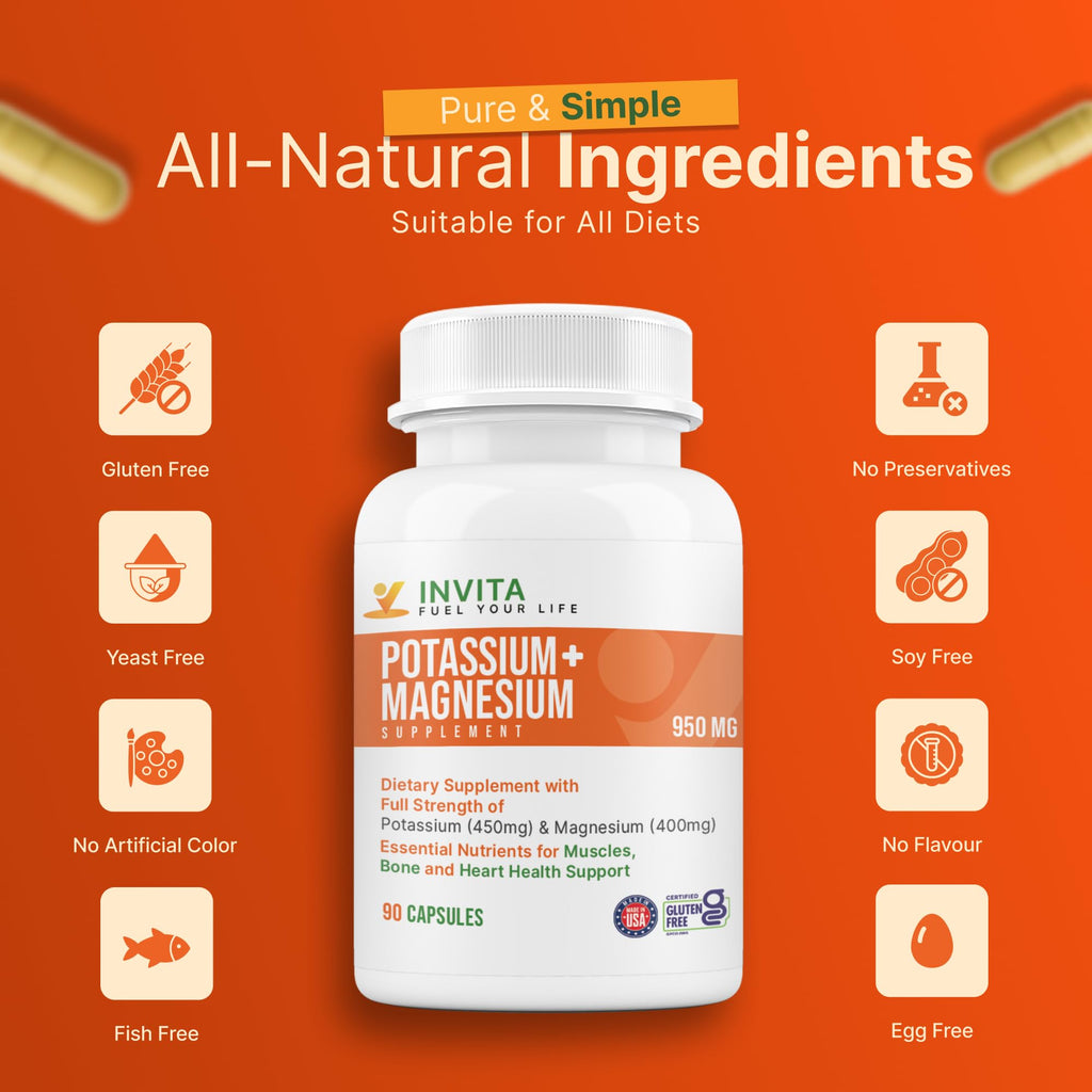 Invita Potassium Magnesium – 180 Capsules, High Absorption, Non-GMO, Gluten Free