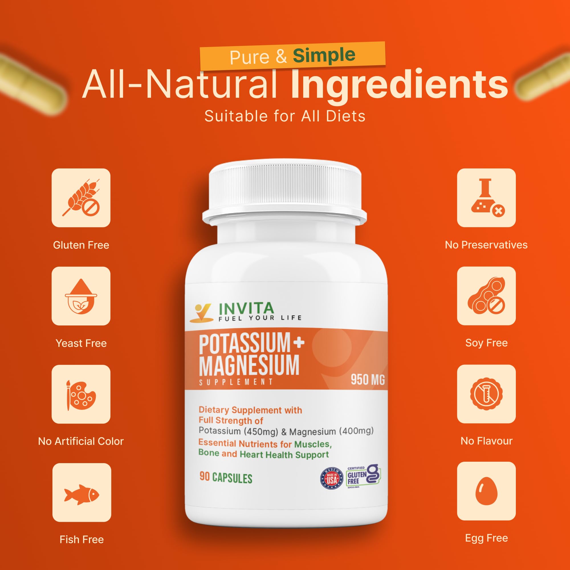 Invita Potassium Magnesium – 180 Capsules, High Absorption, Non-GMO, Gluten Free