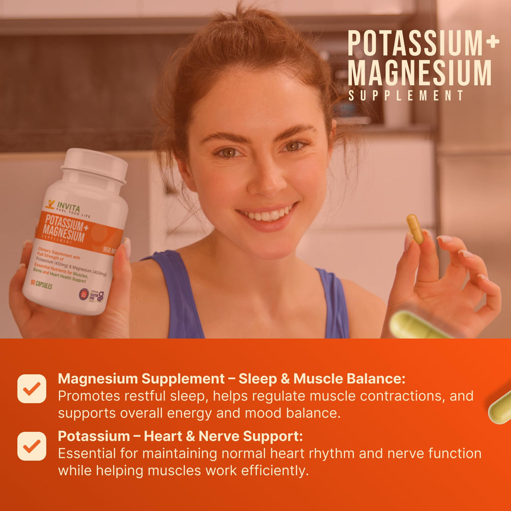 Invita Potassium Magnesium – 180 Capsules, High Absorption, Non-GMO, Gluten Free