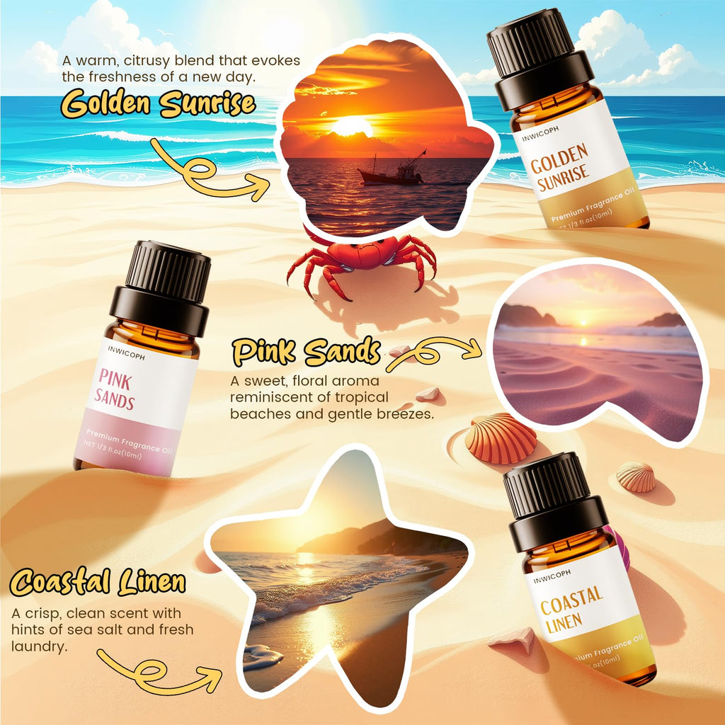 INWICOPH Beach Fragrance Oil Set – 6x10ml for Diffusers, Candles & Soaps