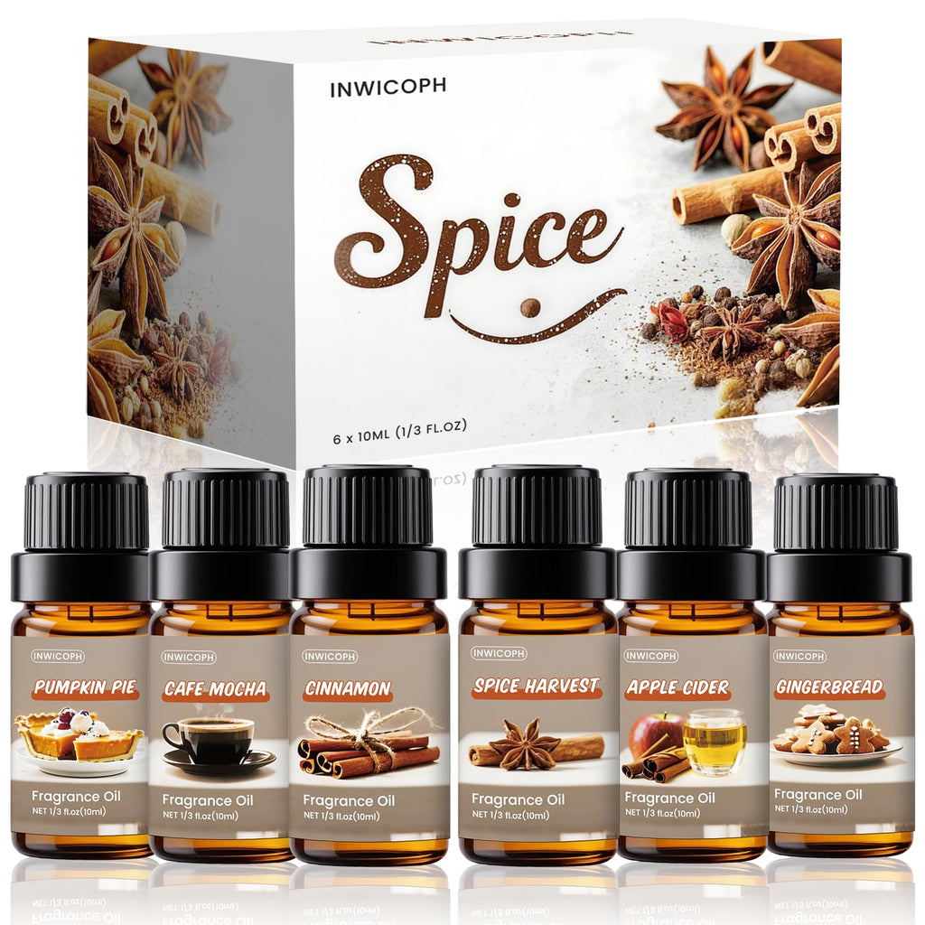 INWICOPH Spice Fragrance Oils Set - 6x10ml for Fall Diffuser and Candle Making