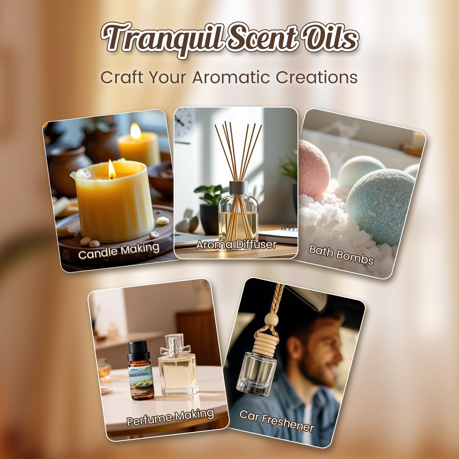 INWICOPH Tranquil Fragrance Oil Set | Nautal Tranquil Essential Oils for Diffuser, Candle & Soap Making