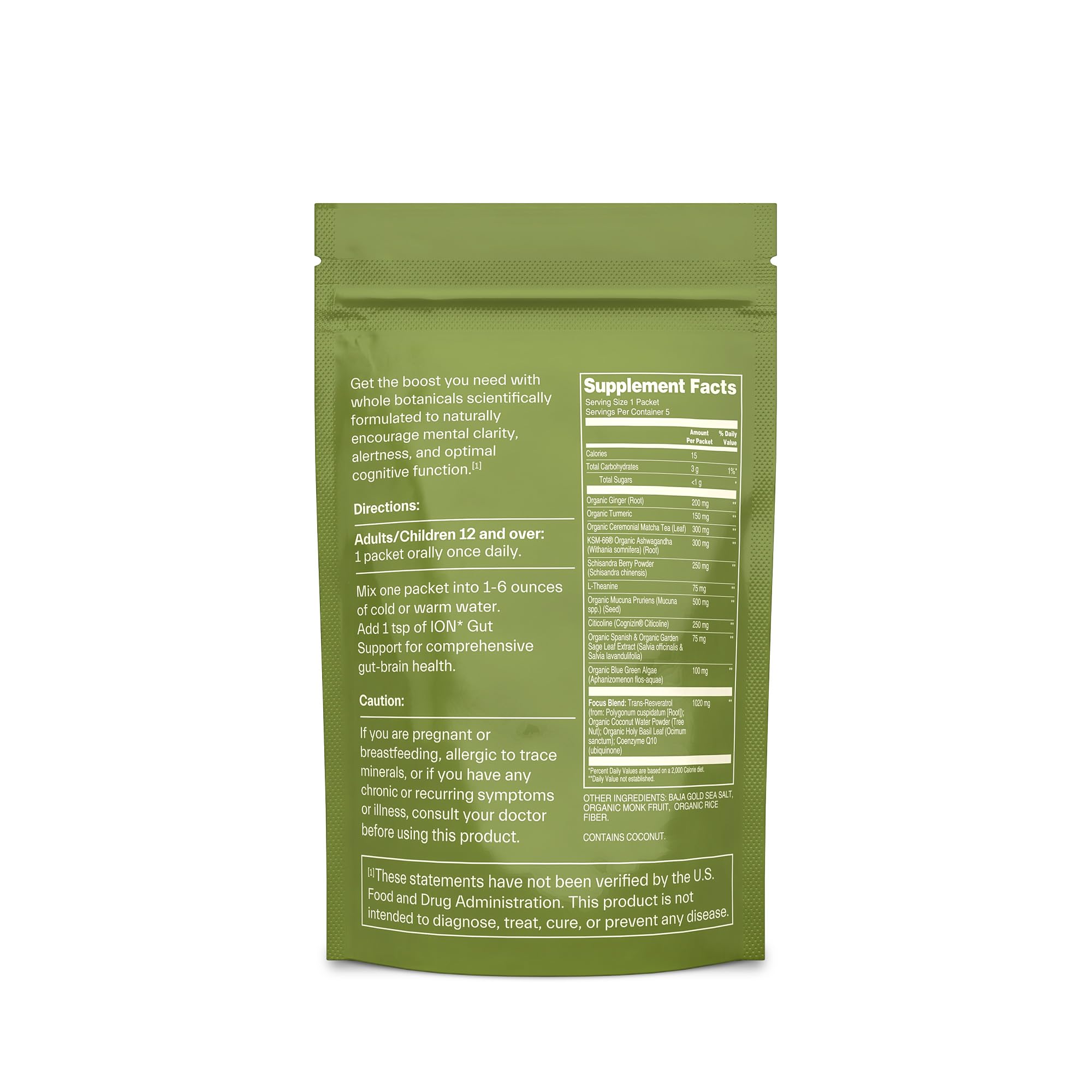 ION* Focused Mind Nootropic Powder Drink Mix – Matcha Brain Boost (5 Pack)