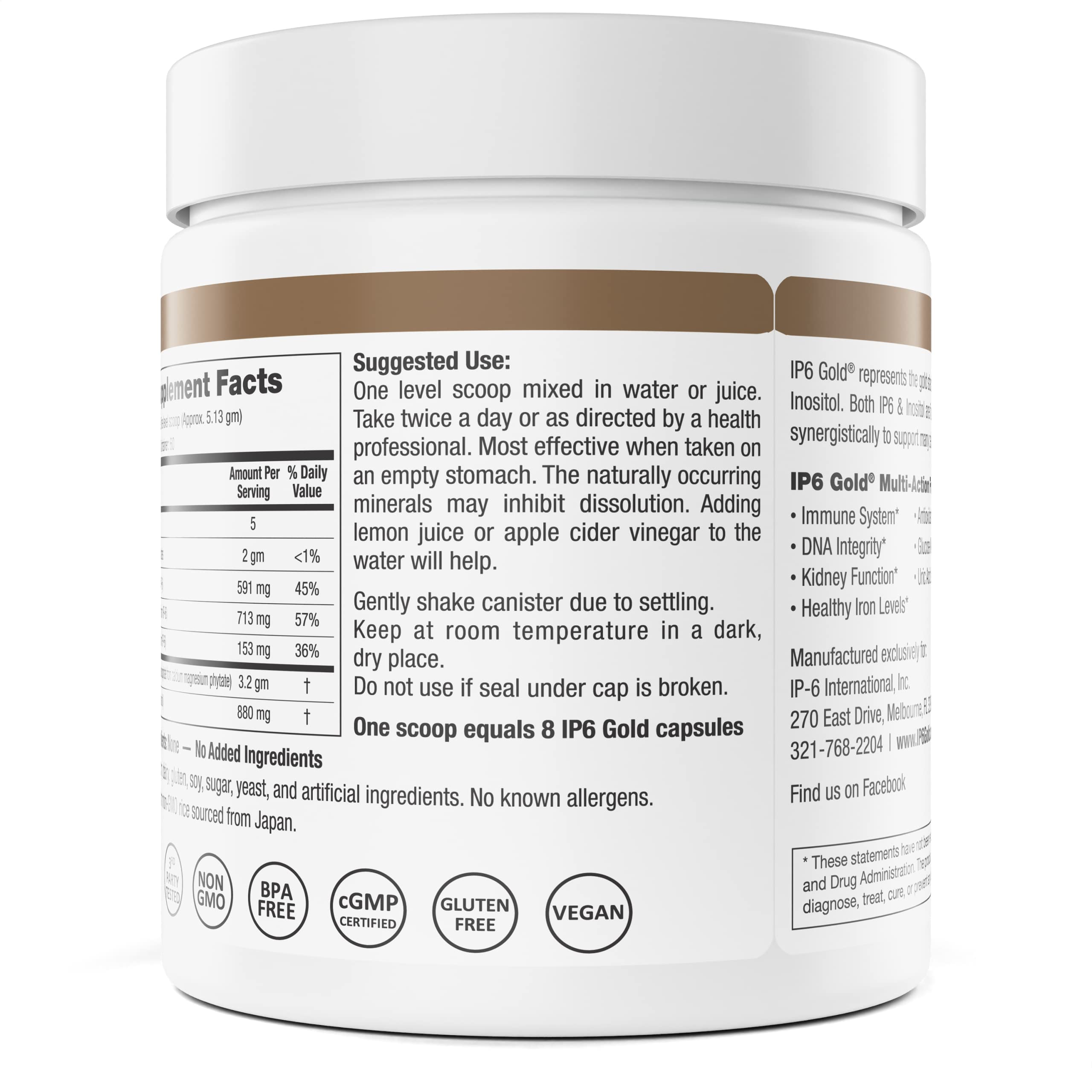 IP6 Gold IP-6 & Myo-Inositol Unflavored Powder, 308 g – Vegan & Non-GMO, Gluten Free