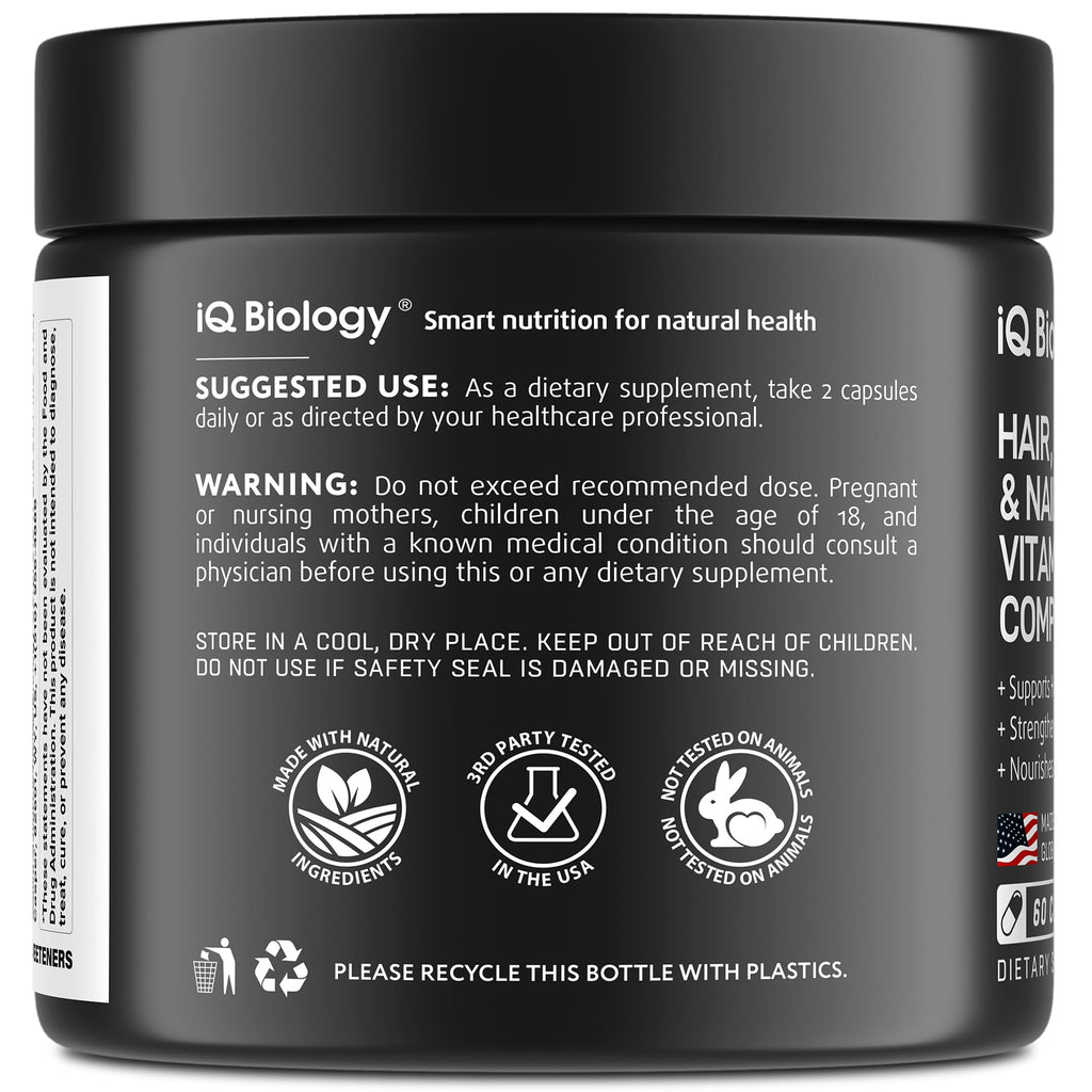 IQ BIOLOGY Biotin Collagen Keratin – Hair Growth Vitamins for Women & Men, 10000mcg Biotin + Hyaluronic Acid