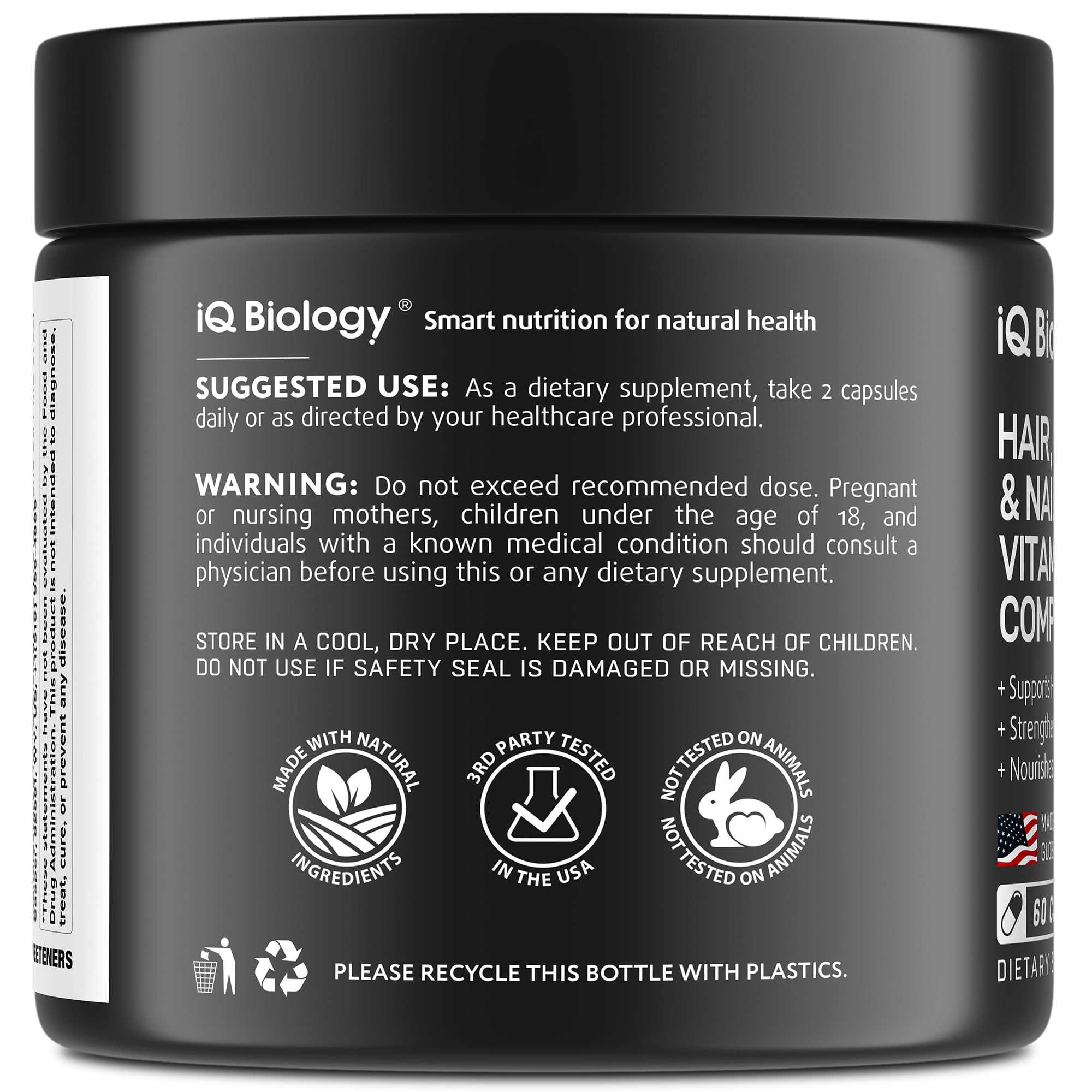 IQ BIOLOGY Biotin Collagen Keratin – Hair Growth Vitamins for Women & Men, 10000mcg Biotin + Hyaluronic Acid