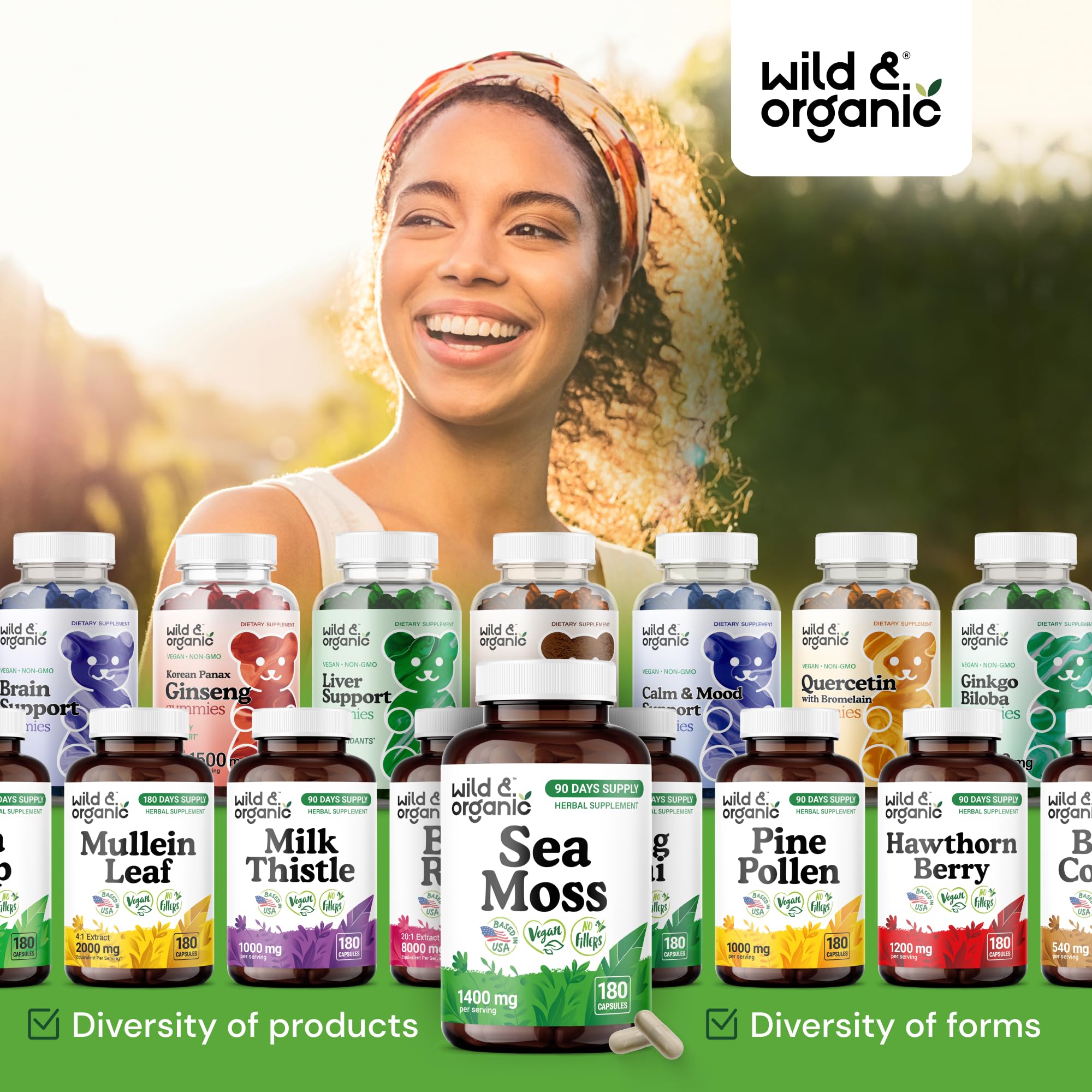 Wild & Organic Sea Moss Capsules - Irish Sea Moss Complex with Bladderwrack & Burdock Root for Overall Well-Being - 180 Vegan Capsules