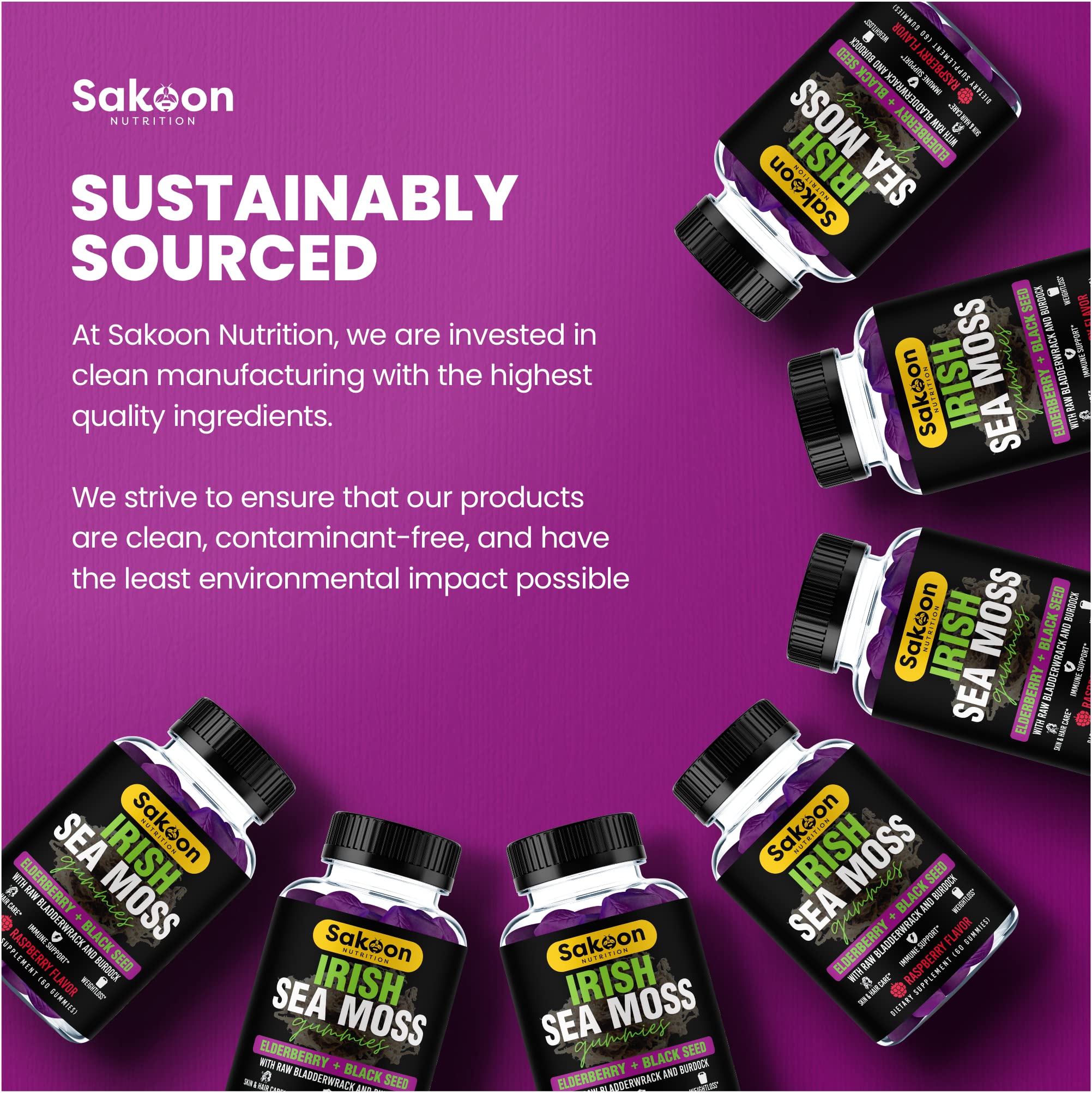 Irish Sea Moss Gummies with Elderberry & Black Seed Oil - 60 Gummies | Raspberry Flavor for Overall Wellness