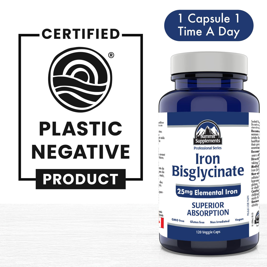Iron Bisglycinate for Pregnancy – 120 Caps, 25mg Iron – Made in Canada