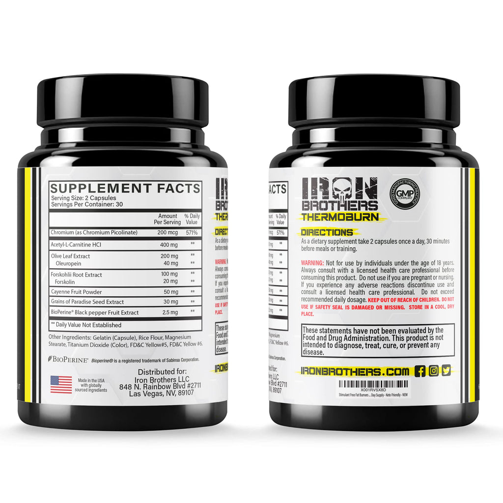 Iron Brothers Stimulant Free Fat Burner - Non-Stim Thermogenic Fat Burner (30 Day Supply)