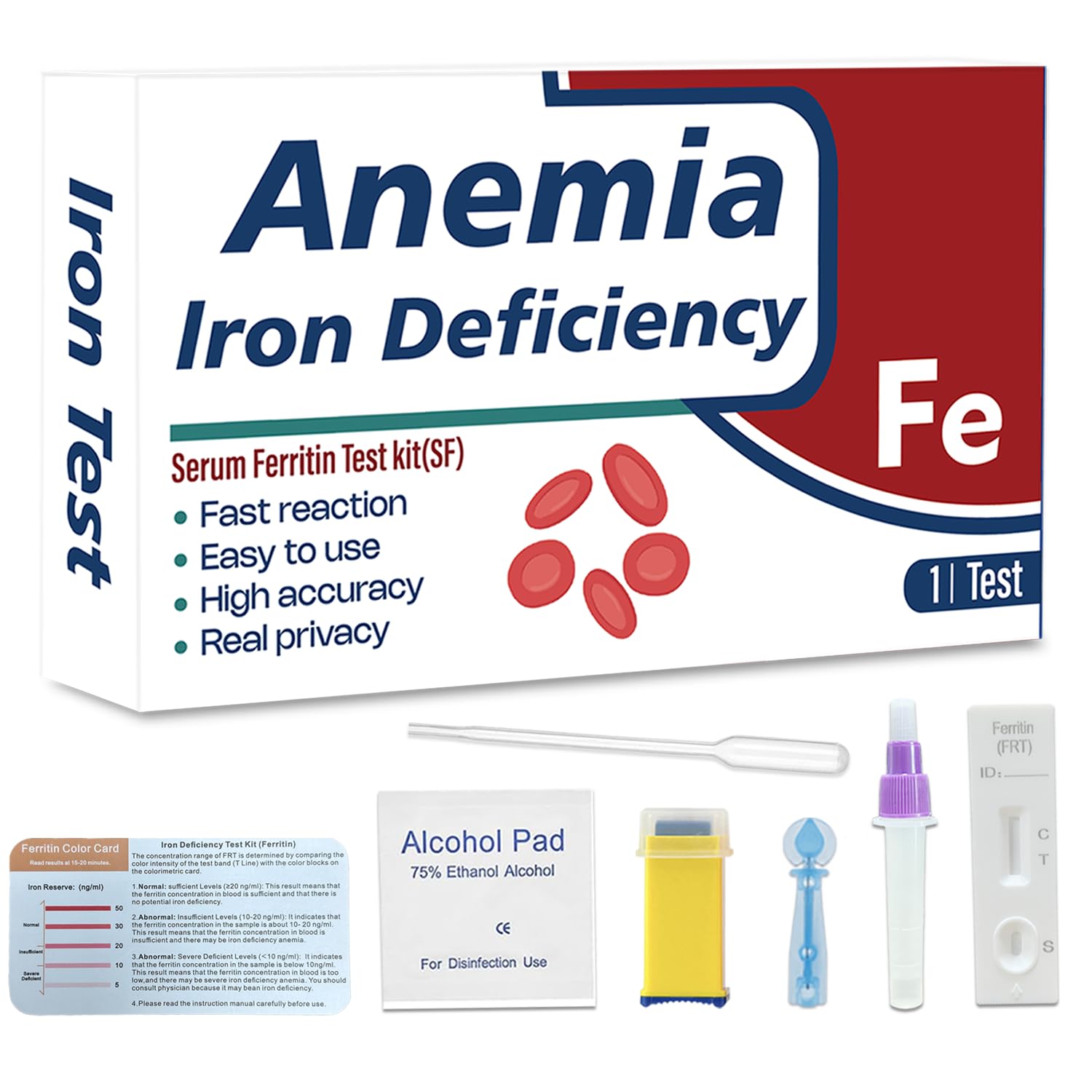 Iron Deficiency Test Kit – Iron Deficiency Test Home Kit – Quick Response and Accurate Results – Easy to Read and Use 1 Test