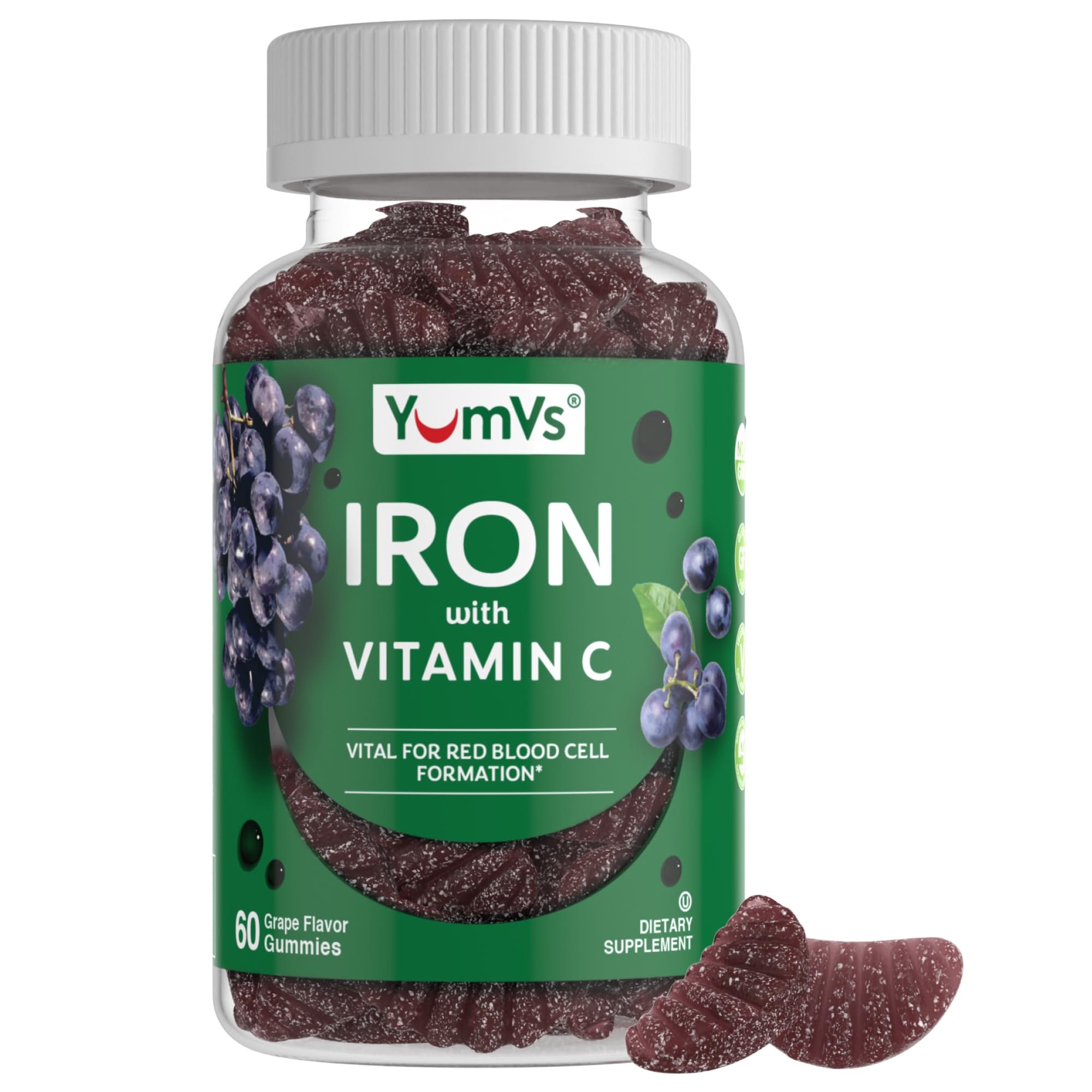 Iron Gummies with Vitamin C – 10 mg Iron, Grape Flavor (60 Count) – Vegan, Kosher, Non-GMO