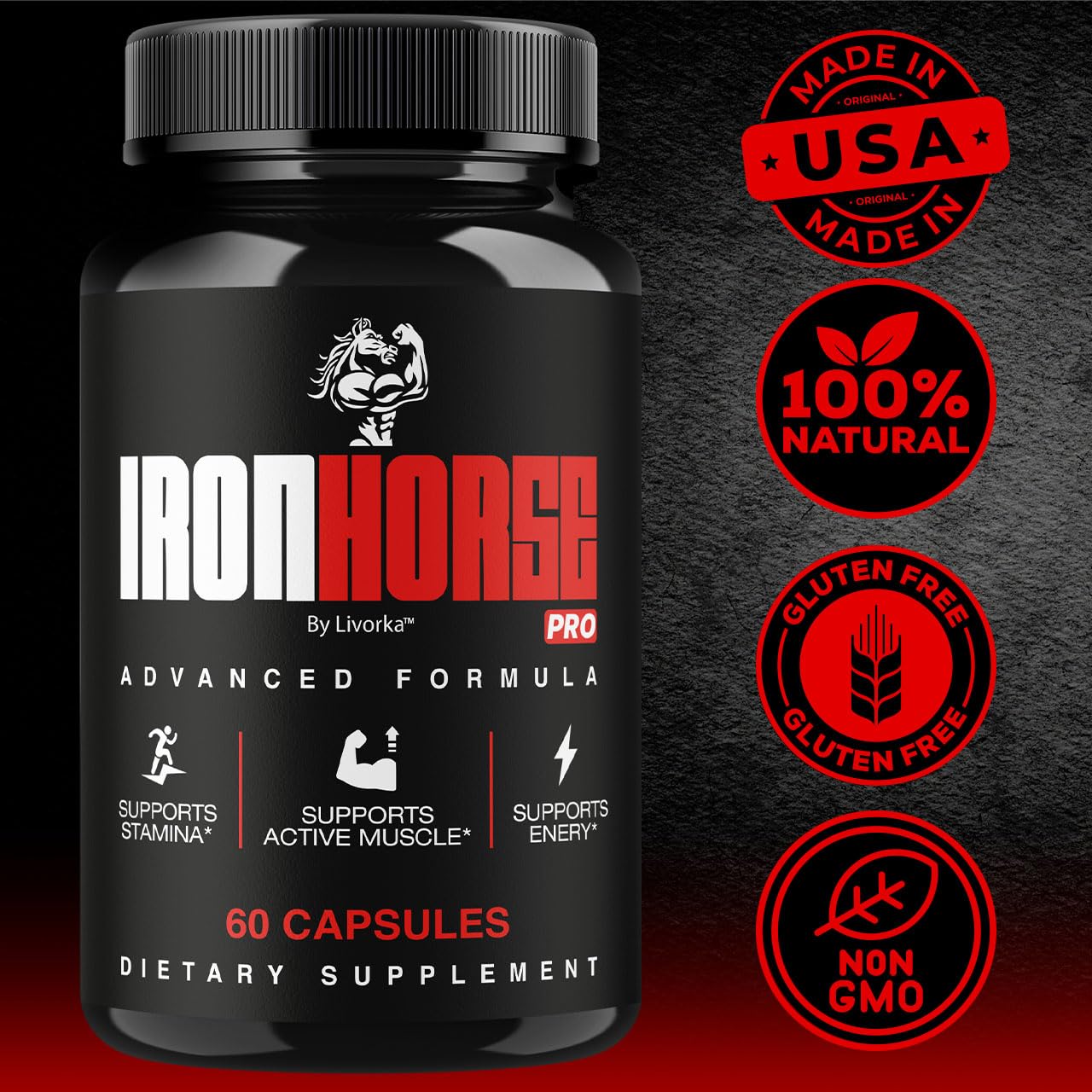 Iron Horse Pro Supplement Pills – Official Advanced Formula, Maximum Strength Capsules (60 Caps)