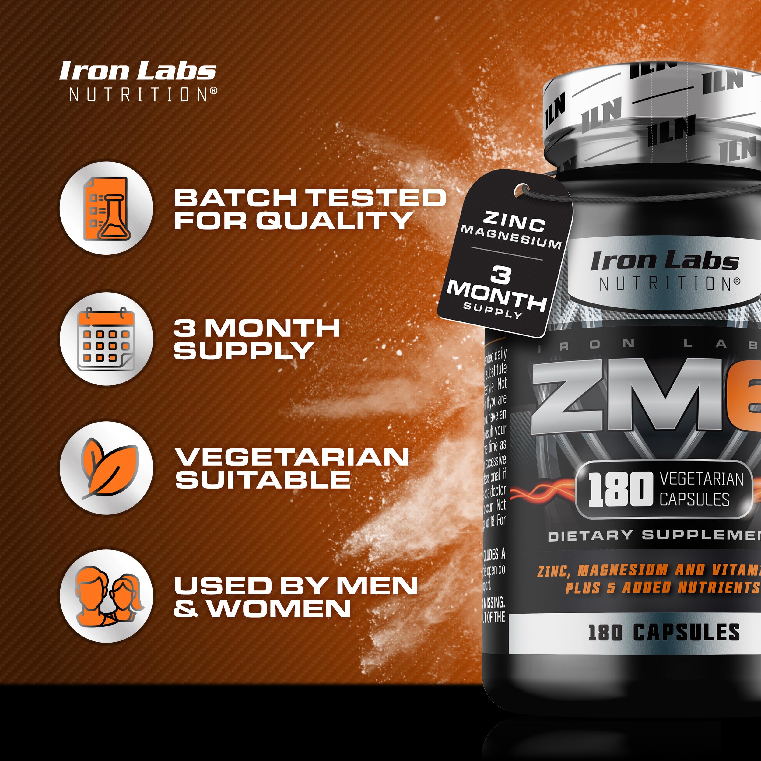 Iron Labs ZM6 - 3 Month Zinc Magnesium Aspartate Supplement | 180 Veggie Capsules