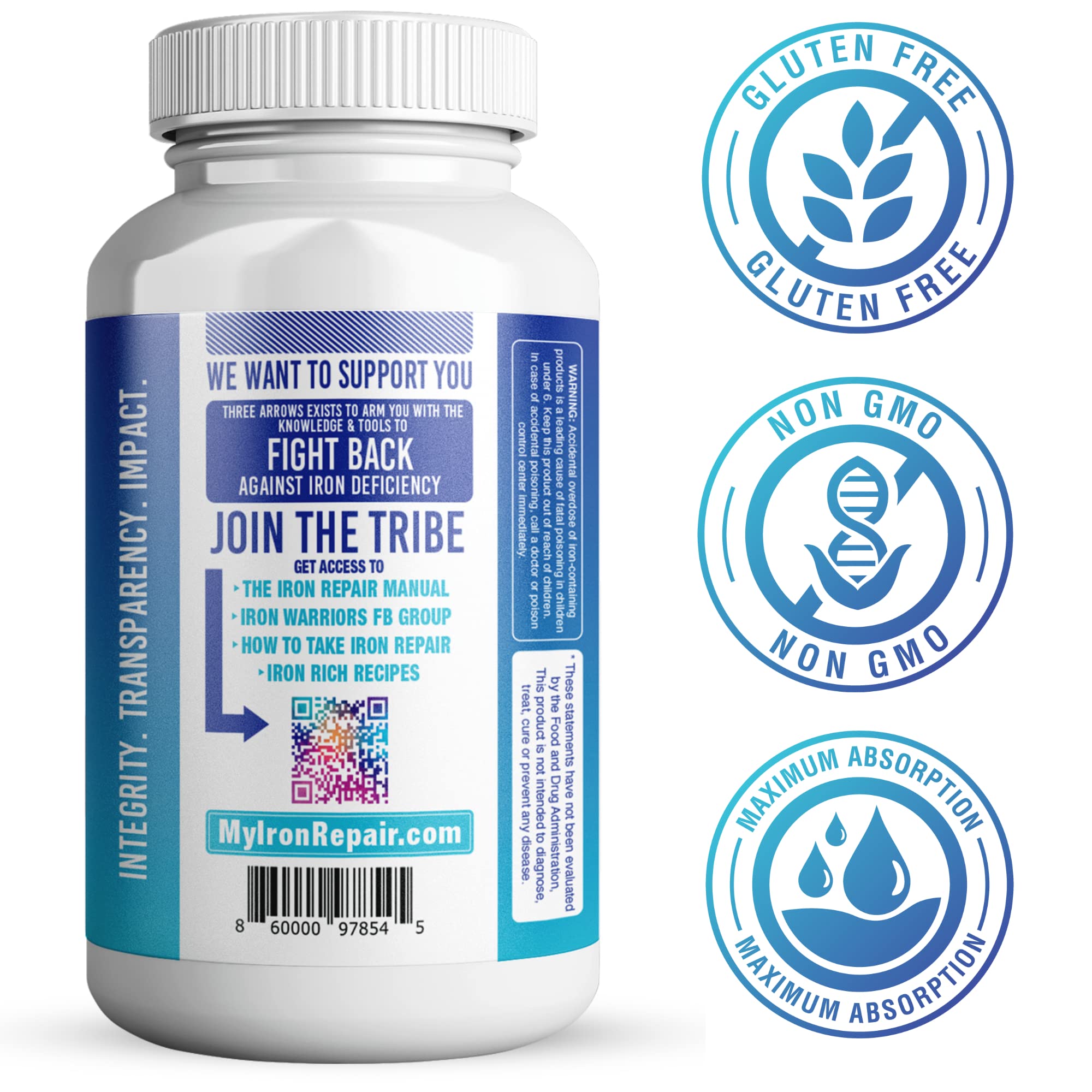 Iron Repair: Natural Iron Supplement with Best Absorption | Gentle on Stomach | Monash Low FODMAP | 90 Capsules