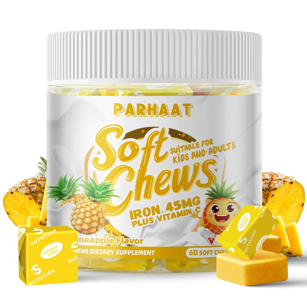 Iron Soft Chew with Vitamin C - Pineapple Flavor | Gluten Free | 60 Count | 2 Month Supply