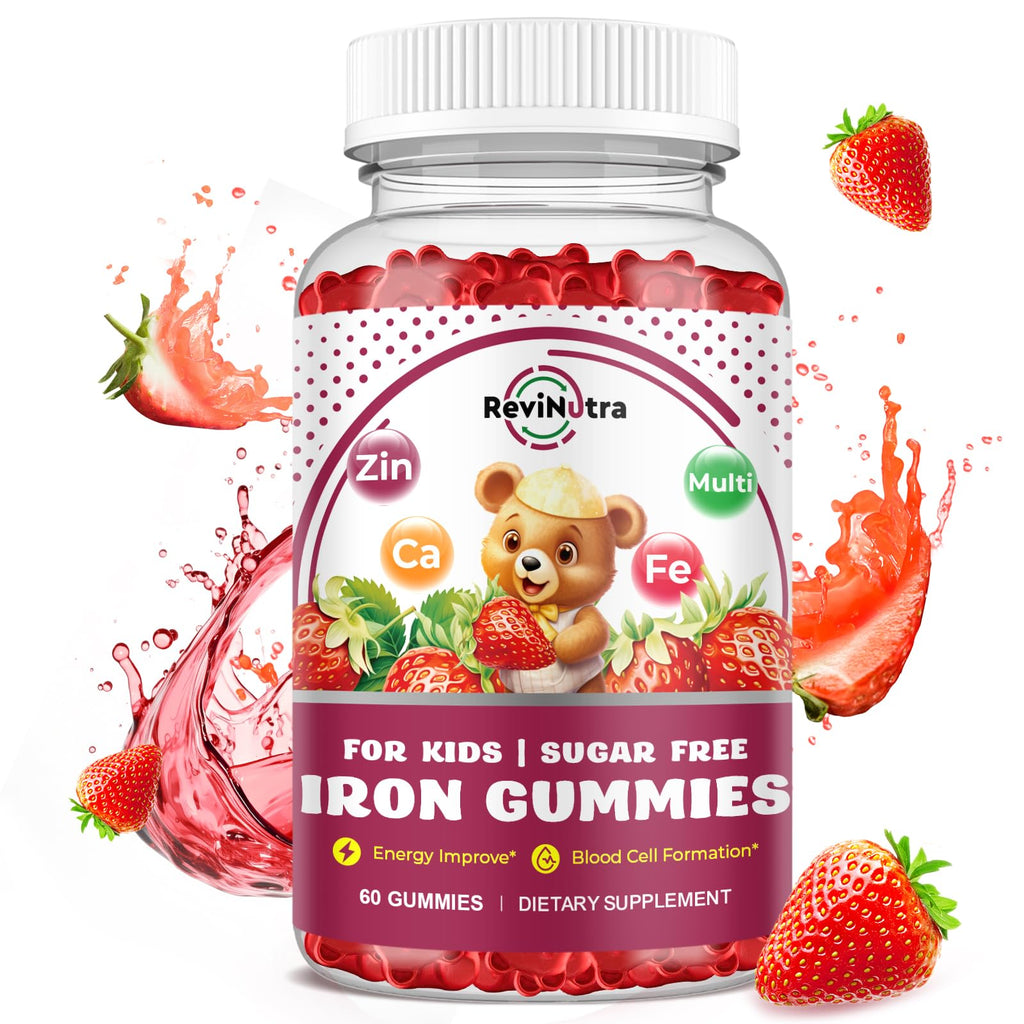 Iron Supplement Gummies for Kids – Calcium, Zinc & Multivitamin with Iron | Immune Support, Energy & Vegan, 60 Count
