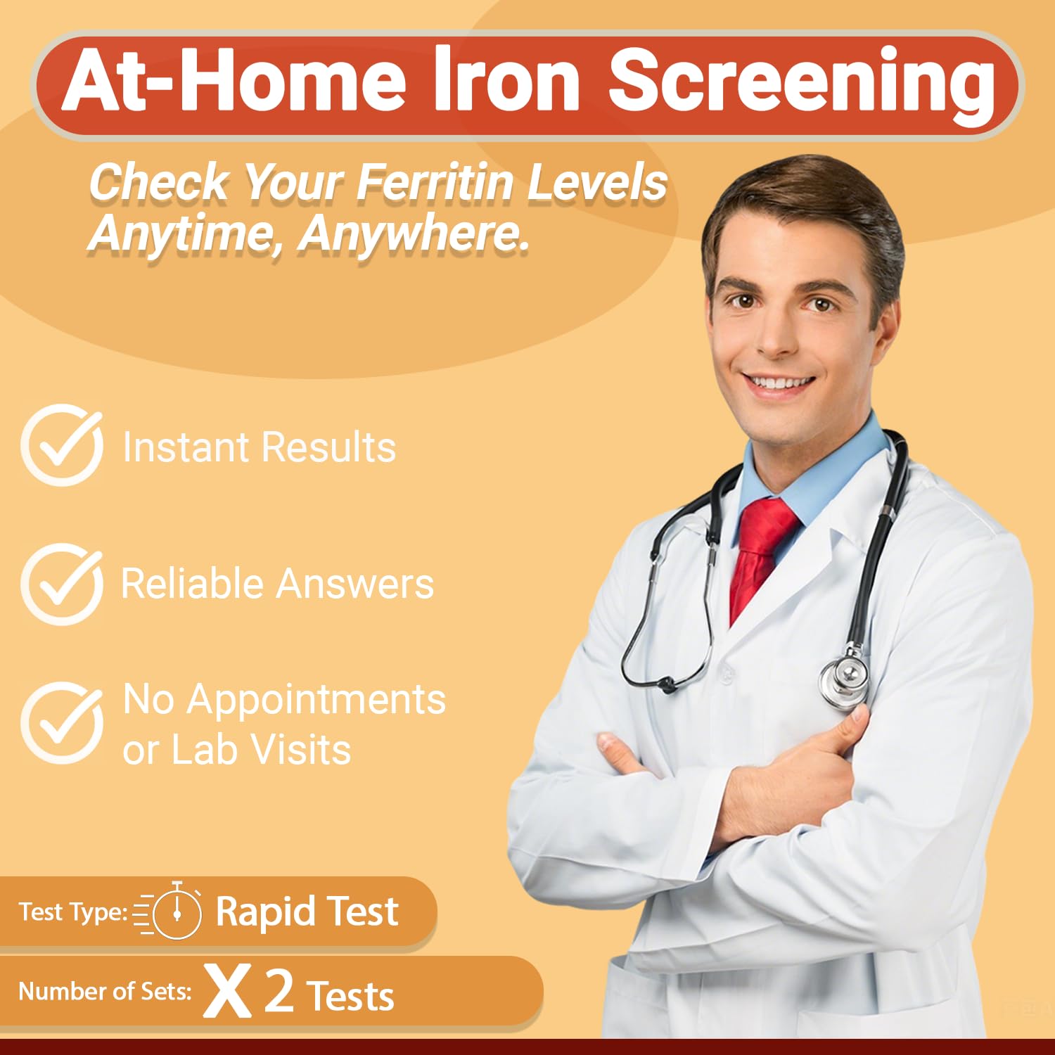 Iron Deficiency Test Kit – At-Home Ferritin Test for Anemia (2-Pack)