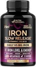 Iron 65mg Slow-Release Supplement for Women | High Absorption | 60 Capsules