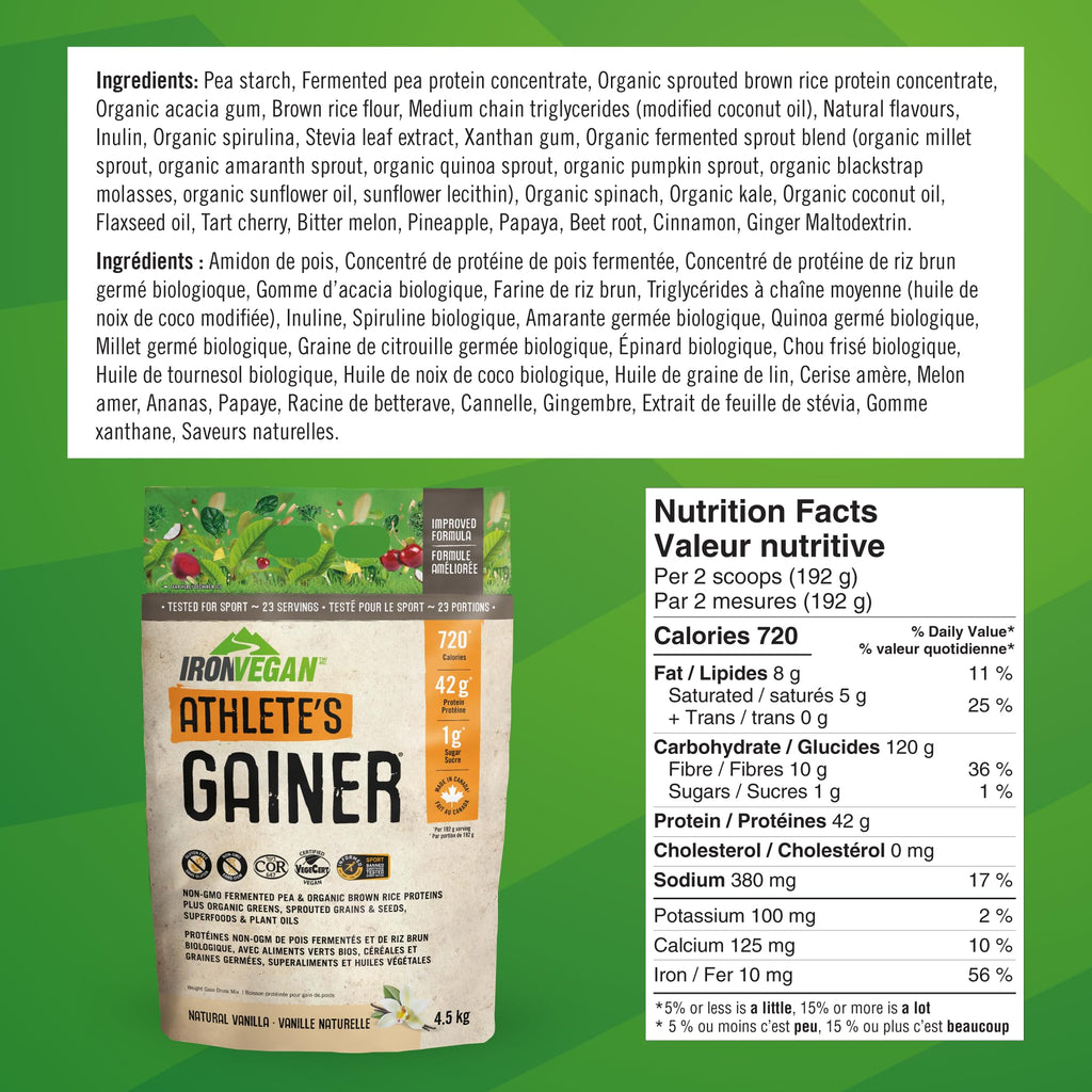 IRONVEGAN Athlete's GAINER Vanilla – 10 lb Plant-Based High-Calorie Gainer