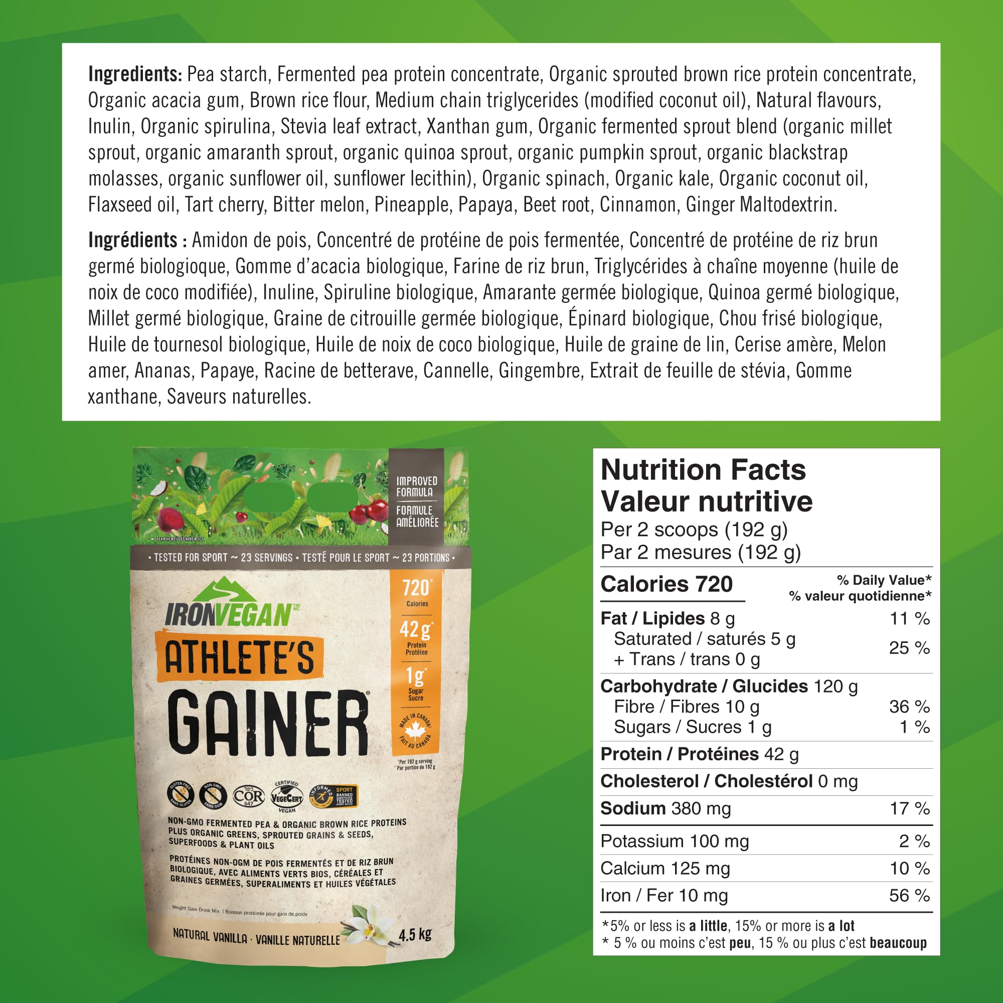 IRONVEGAN Athlete's GAINER Vanilla – 10 lb Plant-Based High-Calorie Gainer