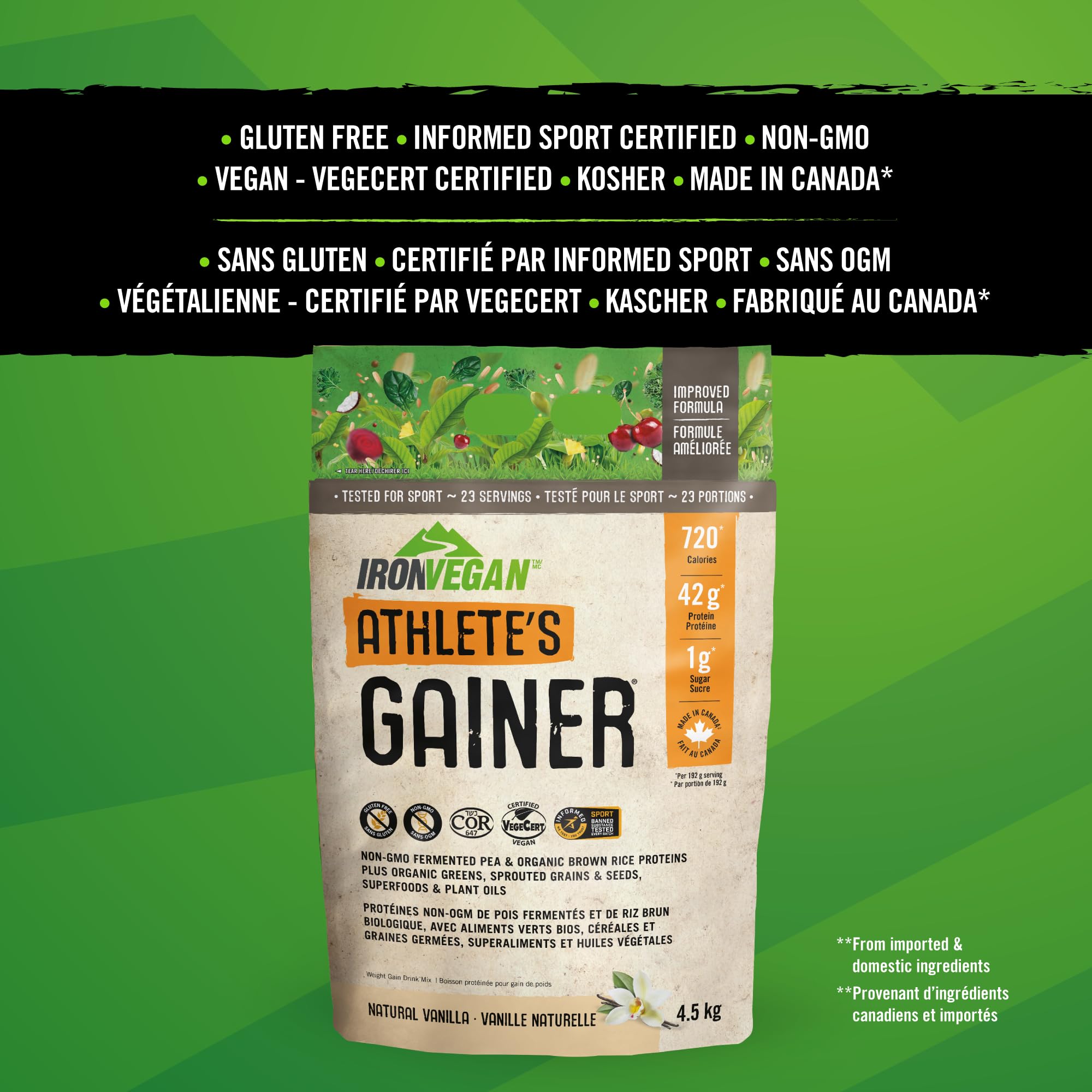 IRONVEGAN Athlete's GAINER Vanilla – 10 lb Plant-Based High-Calorie Gainer