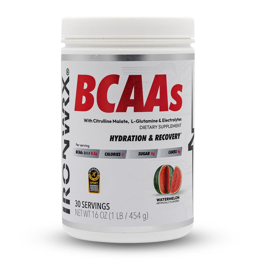 IRONWRX BCAA Powder – Watermelon Flavor | 30 Servings | Zero Sugar | 2:1:1 BCAA Ratio