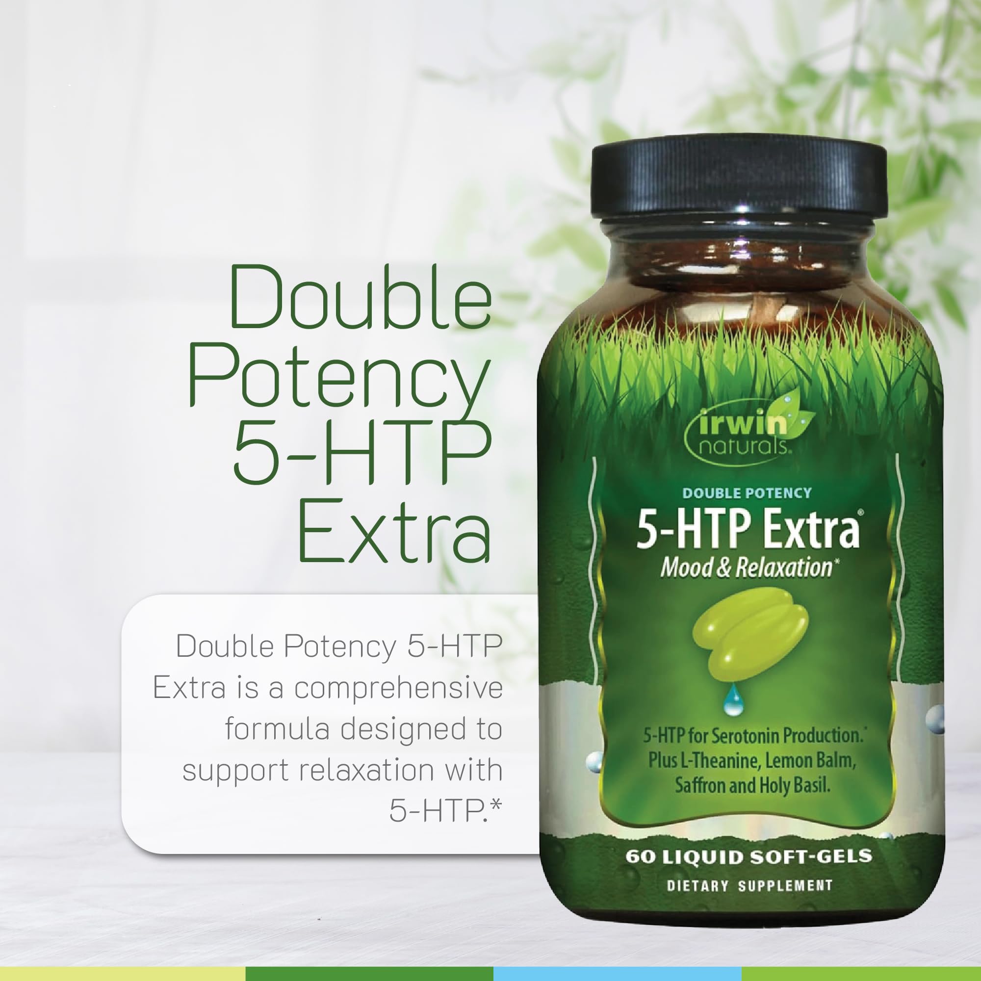 Irwin Naturals Double Potency 5-HTP Extra - Relaxation & Serotonin Support - 60 Liquid Soft-Gels