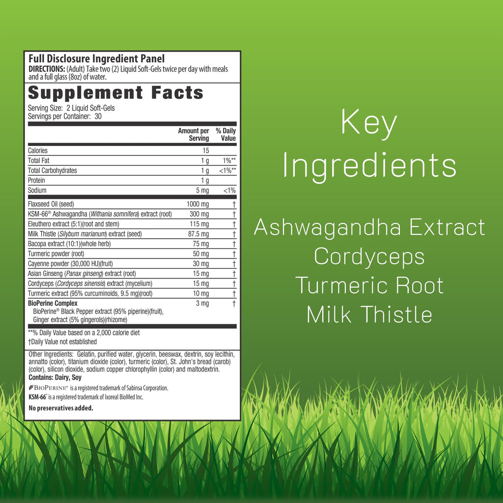 Irwin Naturals Extra Strength Ashwagandha - 60 Liquid Soft-Gels | Turmeric & Milk Thistle