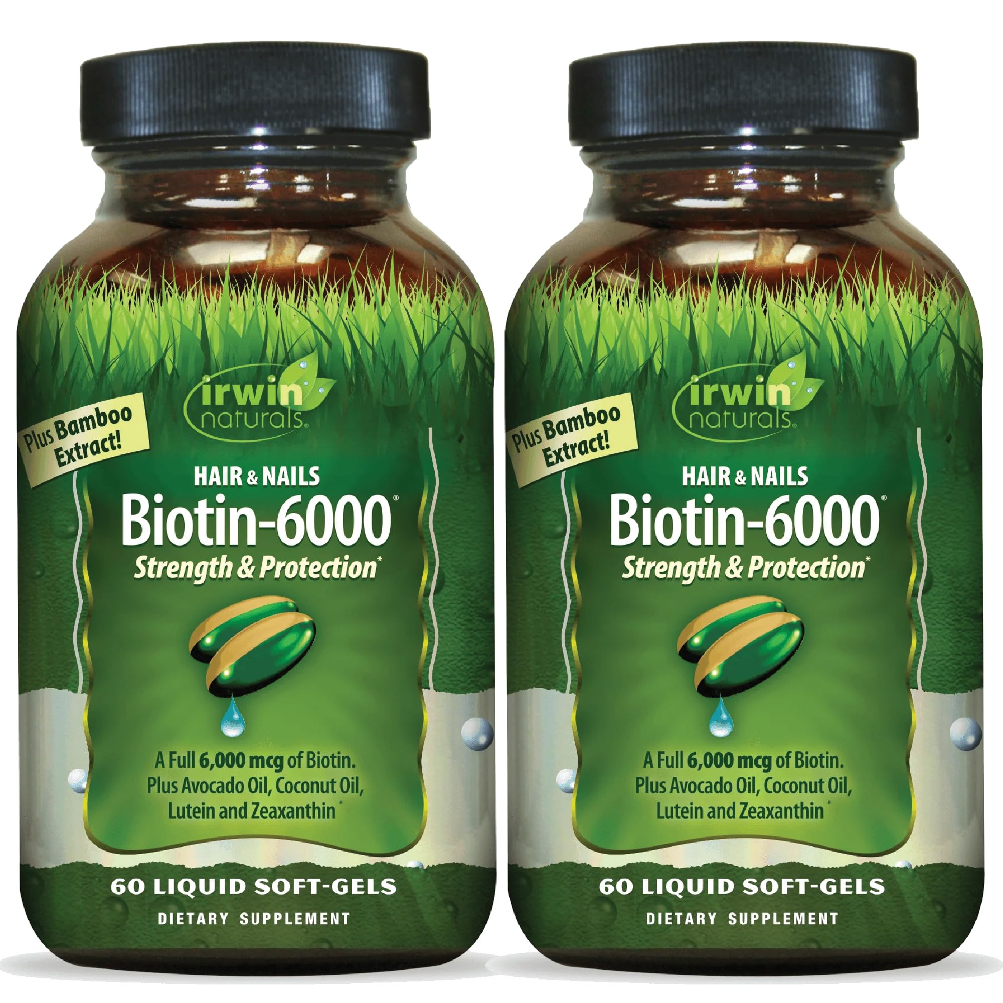 Irwin Naturals Biotin-6000-60 Liquid Soft-Gels – Hair, Skin & Nails Support | Pack of 2, 60 Servings
