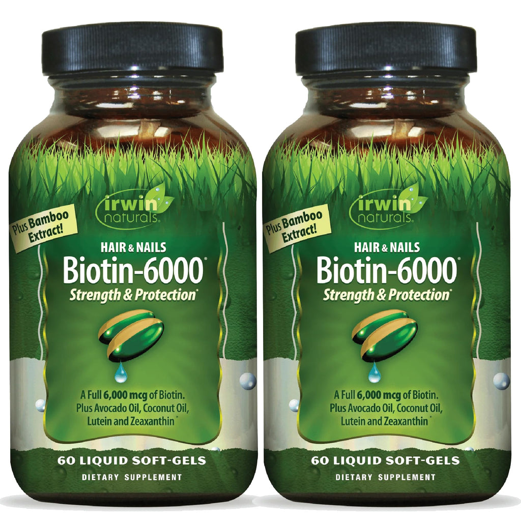 Irwin Naturals Biotin-6000-60 Liquid Soft-Gels – Hair, Skin & Nails Support | Pack of 2, 60 Servings