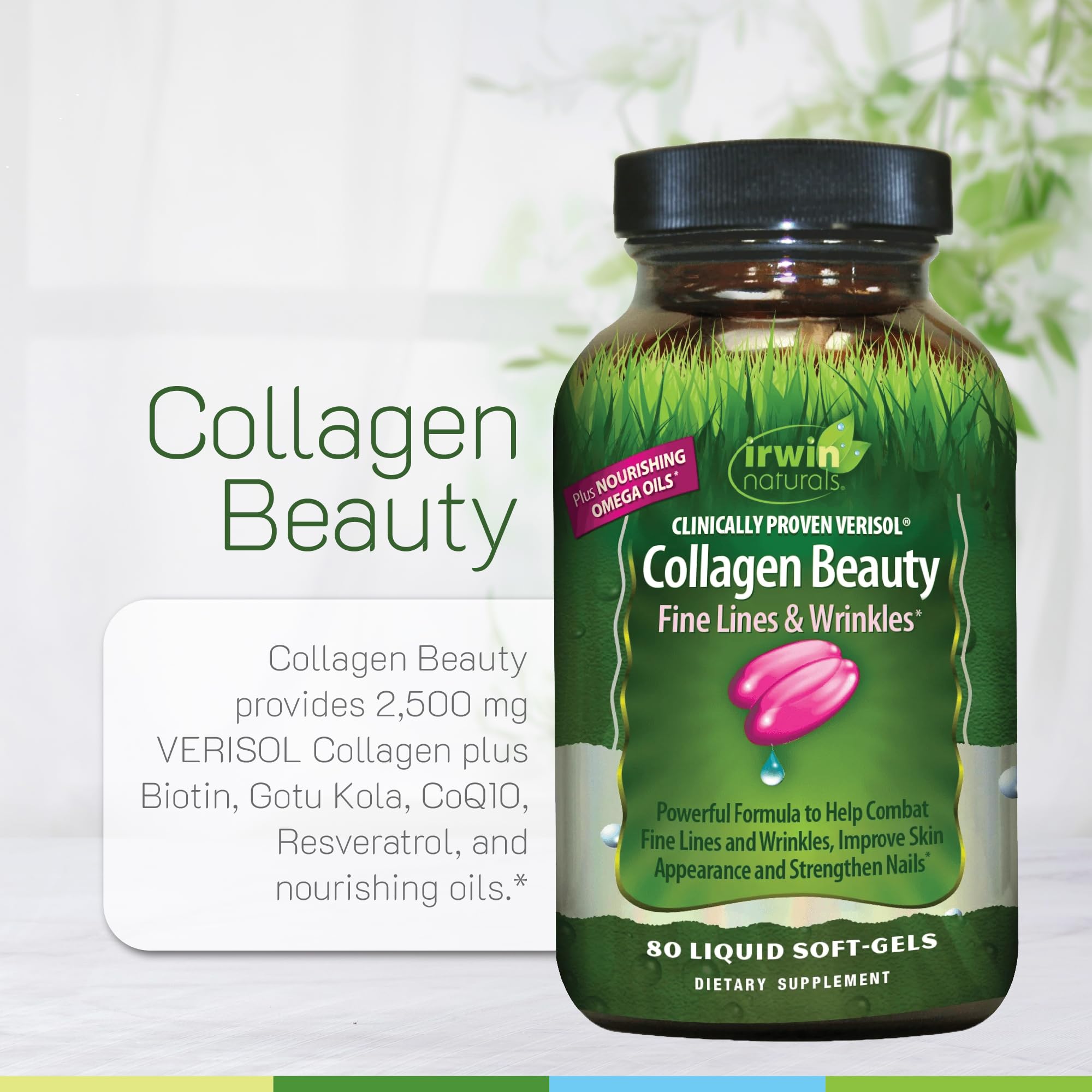 Irwin Naturals Collagen Beauty – 80 Liquid Soft-Gels (2 Pack) – Skin, Hair & Nails