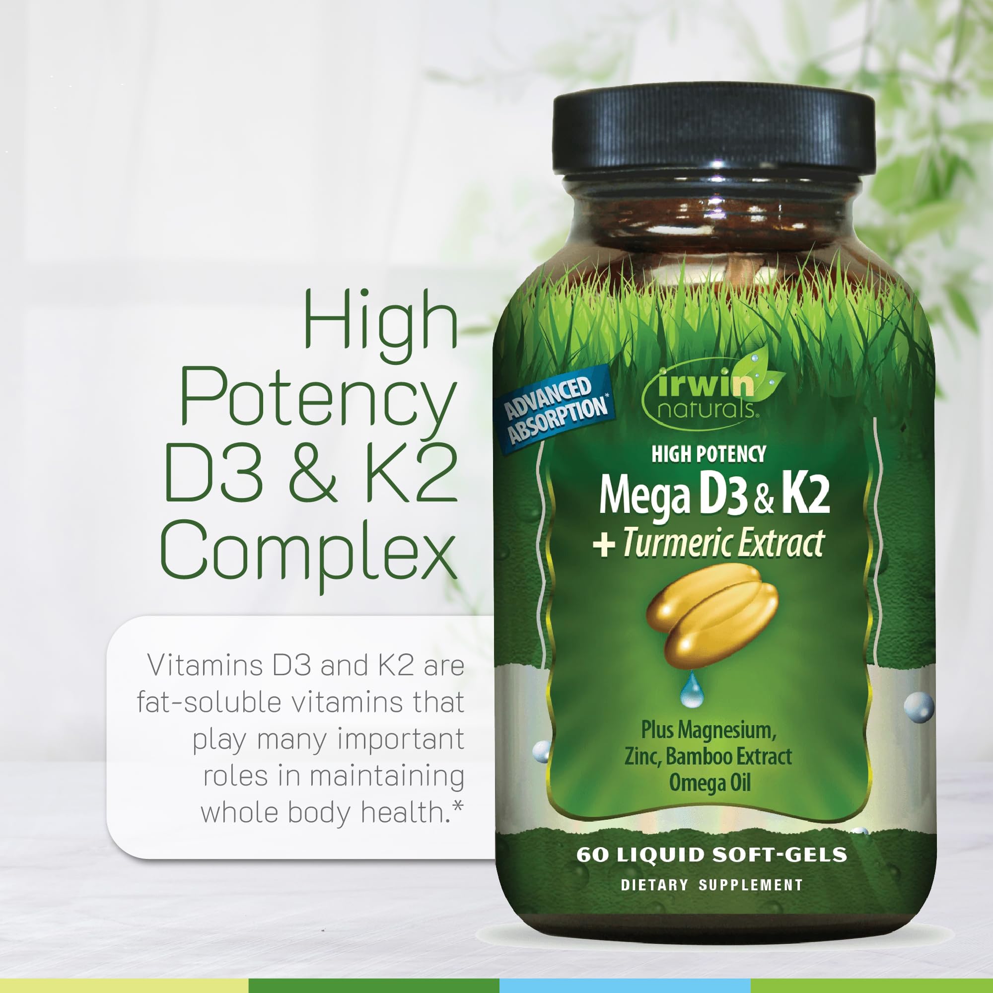 Irwin Naturals High Potency D3 & K2 + Turmeric - 60 Liquid Softgels
