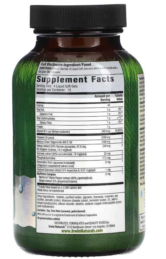 Irwin Naturals Ginkgo Biloba – Double-Potency 60 Liquid Soft-Gels (2 Pack) for Brain, Focus & Circulation