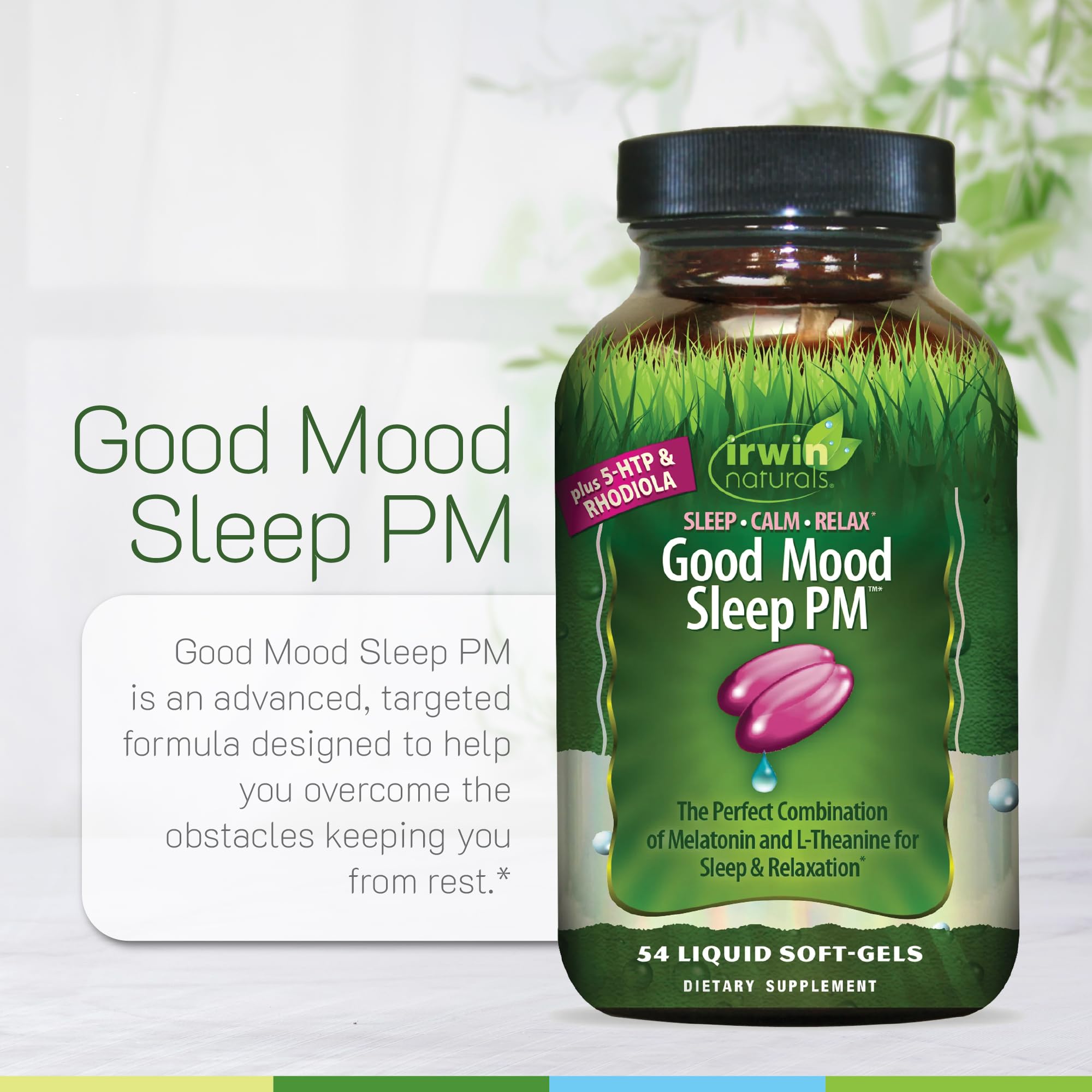 Irwin Naturals Good Mood Sleep PM – 54 Liquid Soft-Gels (Pack of 2) with Melatonin & L-Theanine for Rest & Relaxation | 36 Total Servings