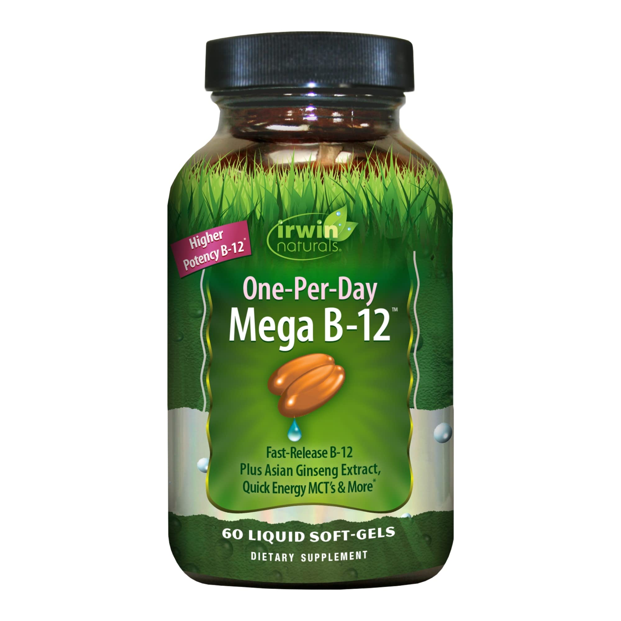Irwin Naturals One-Per-Day Mega B-12 1500mcg – Fast-Absorption Methylcobalamin, MCT + Asian Ginseng | 60 Liquid Softgels