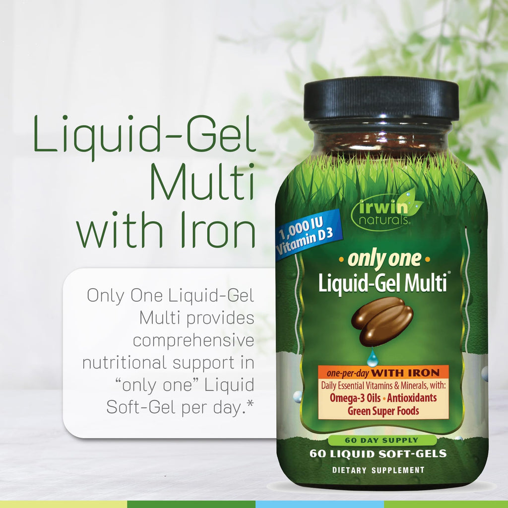 Irwin Naturals Only One Liquid-Gel Multi with Iron - Pack of 2, 120 Servings