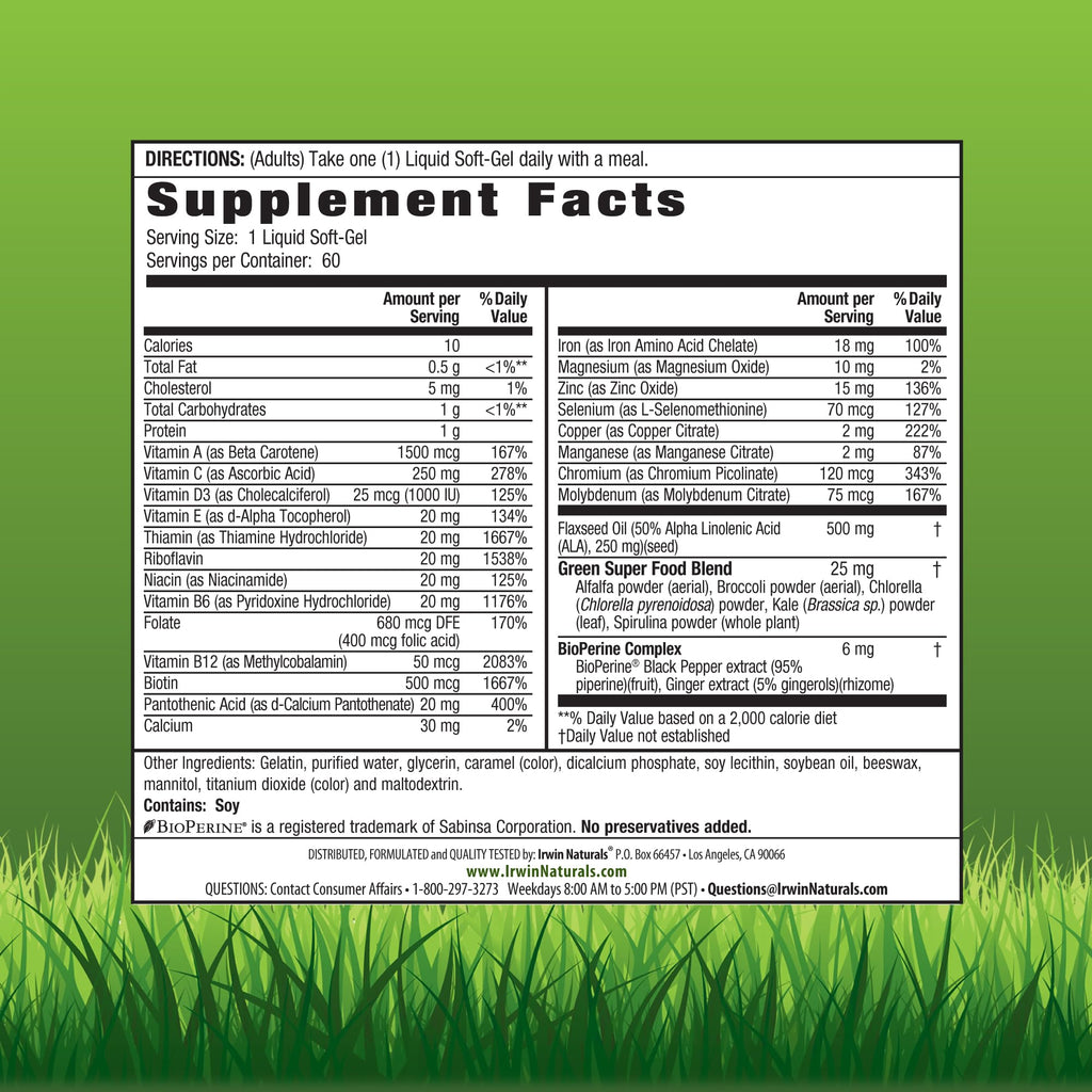 Irwin Naturals Only One Liquid-Gel Multi with Iron - 60 Softgels