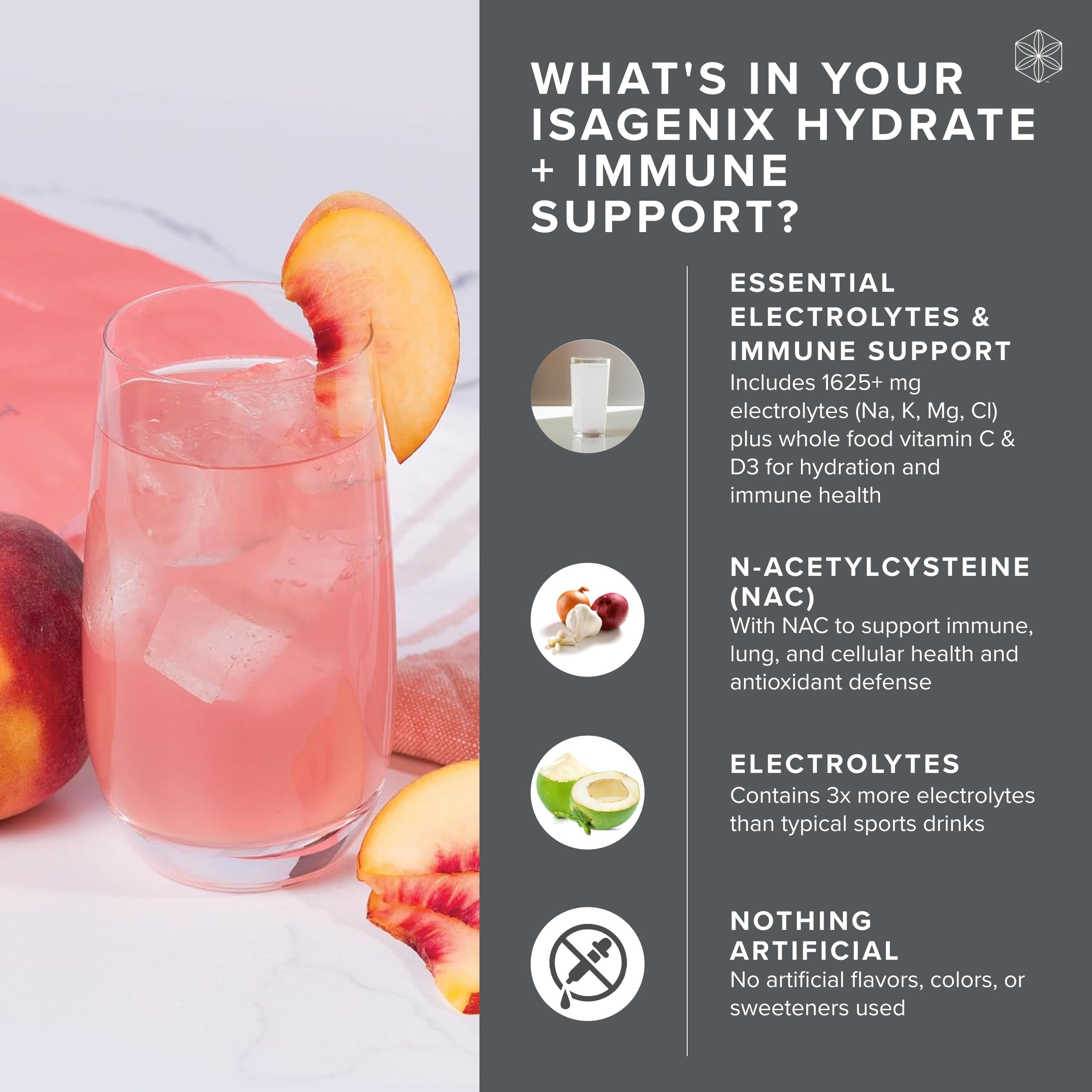 Isagenix Hydrate + Immune Support — Peach Lemonade Electrolyte Drink