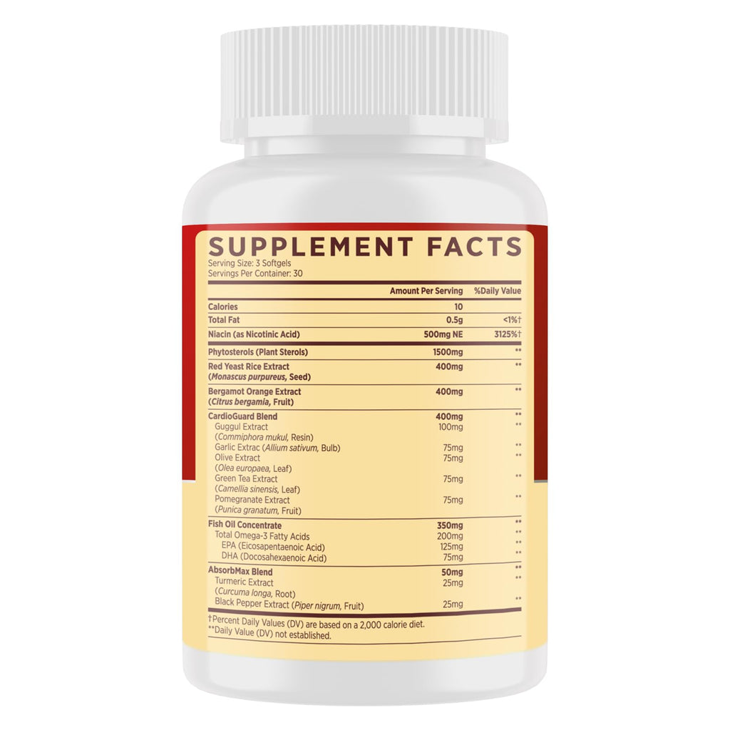 Itharoventis Cholesterol Supplements with Plant Sterols, Niacin, Red Yeast Rice, Bergamot, Omega-3 & Garlic – Advanced Absorption Formula – 180 Softgels